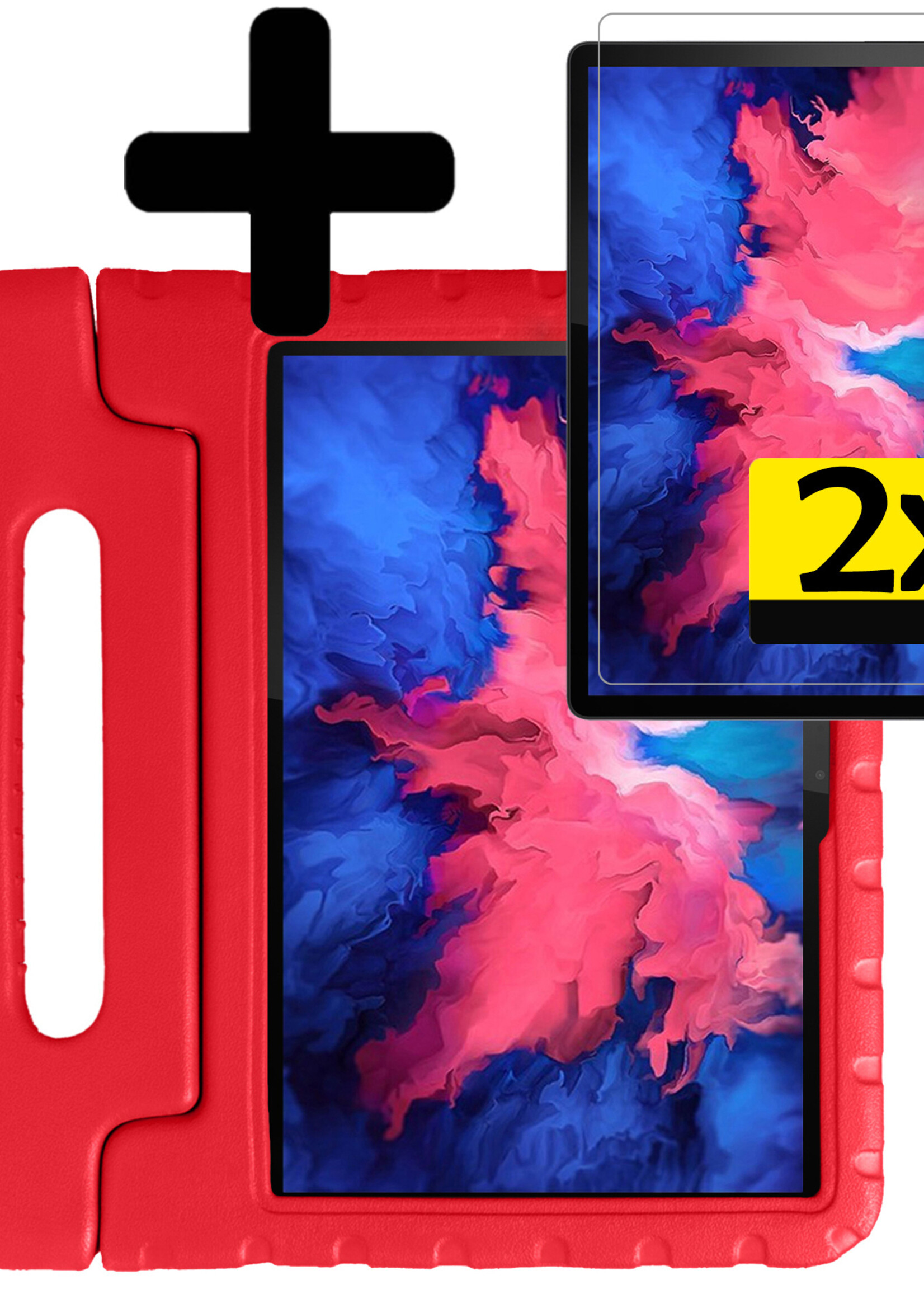 LUQ Hoes Geschikt voor Lenovo Tab P11 Hoes Kinder Hoesje Kids Case Kinderhoes Shockproof Met 2x Screenprotector - Hoesje Geschikt voor Lenovo Tab P11 Hoesje Kidscase - Rood