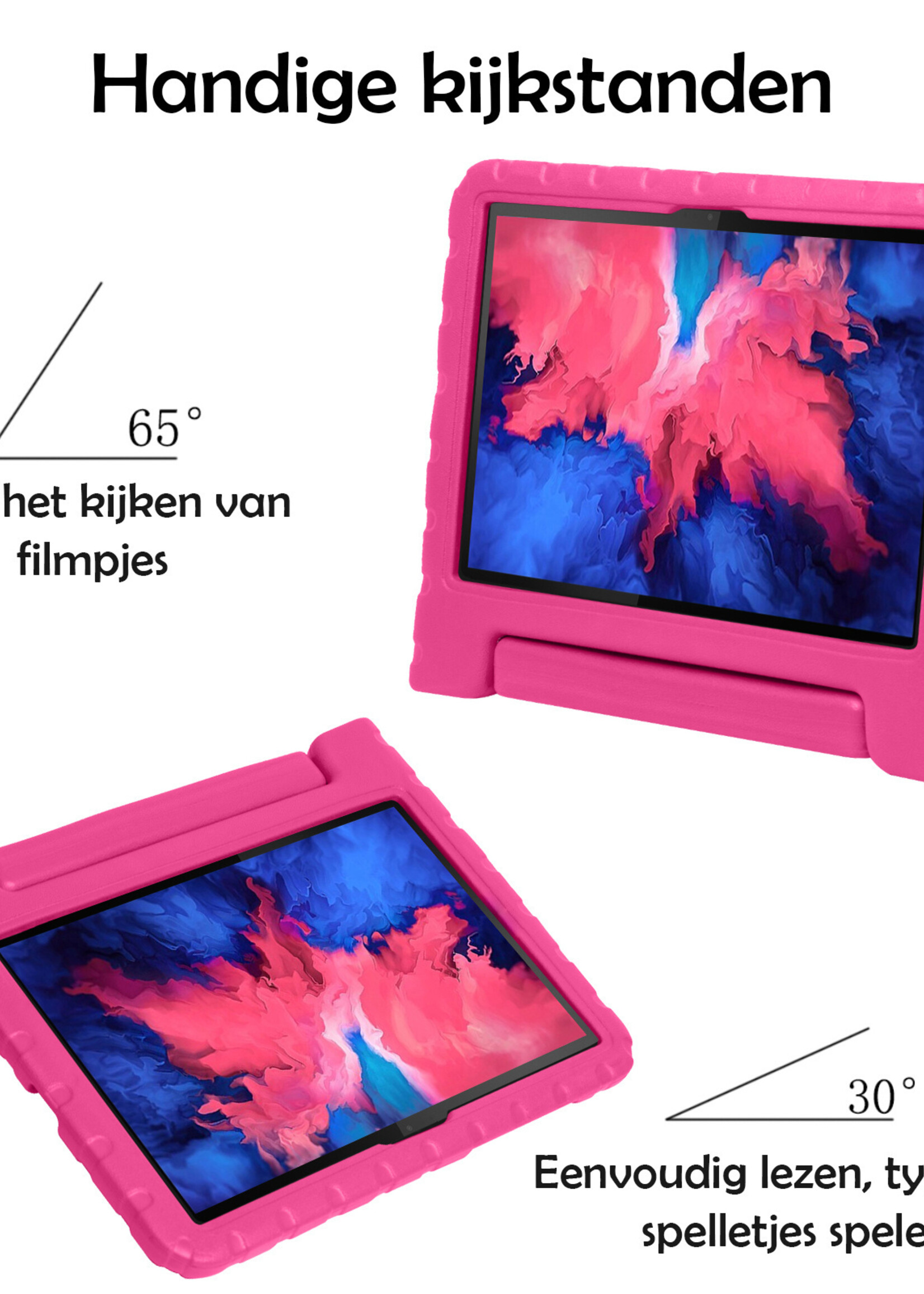 LUQ Hoes Geschikt voor Lenovo Tab P11 Hoes Kinder Hoesje Kids Case Kinderhoes Shockproof Met 2x Screenprotector - Hoesje Geschikt voor Lenovo Tab P11 Hoesje Kidscase - Roze