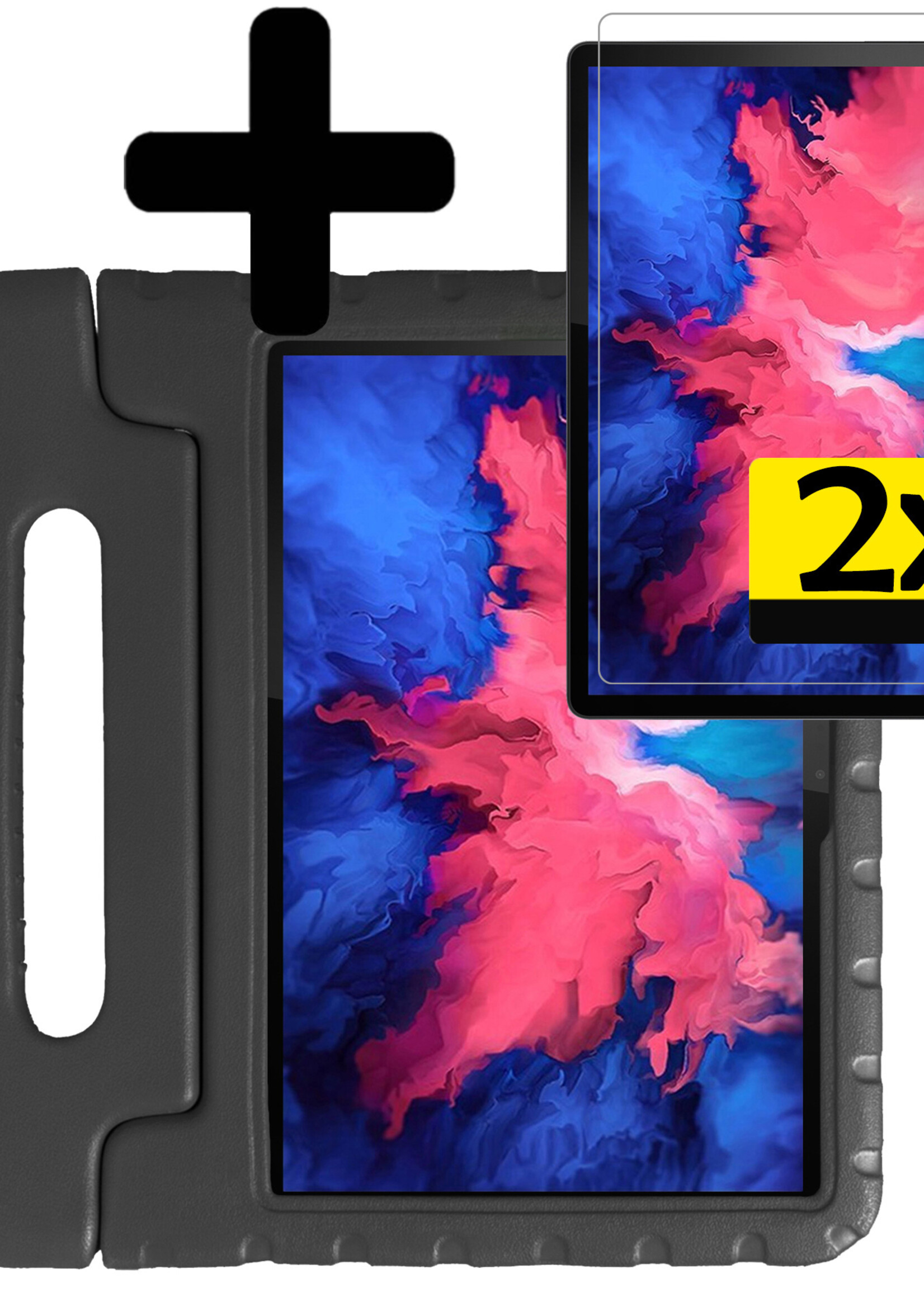 LUQ Hoes Geschikt voor Lenovo Tab P11 Hoes Kinder Hoesje Kids Case Kinderhoes Shockproof Met 2x Screenprotector - Hoesje Geschikt voor Lenovo Tab P11 Hoesje Kidscase - Zwart