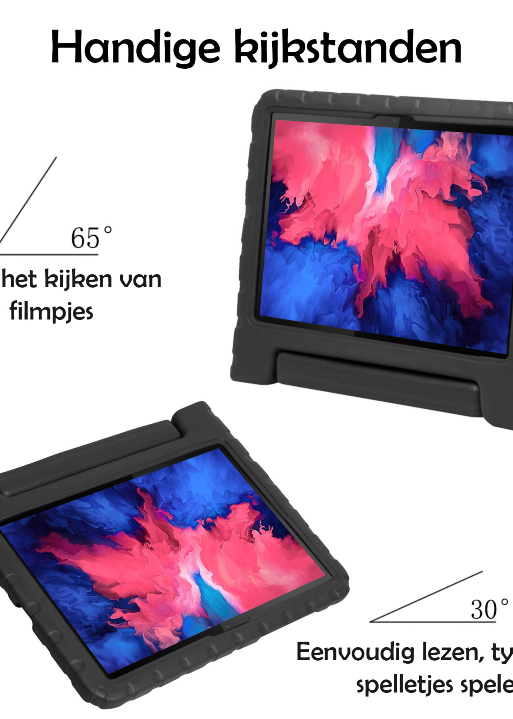 LUQ Hoes Geschikt voor Lenovo Tab P11 Hoes Kinder Hoesje Kids Case Kinderhoes Shockproof Met 2x Screenprotector - Hoesje Geschikt voor Lenovo Tab P11 Hoesje Kidscase - Zwart
