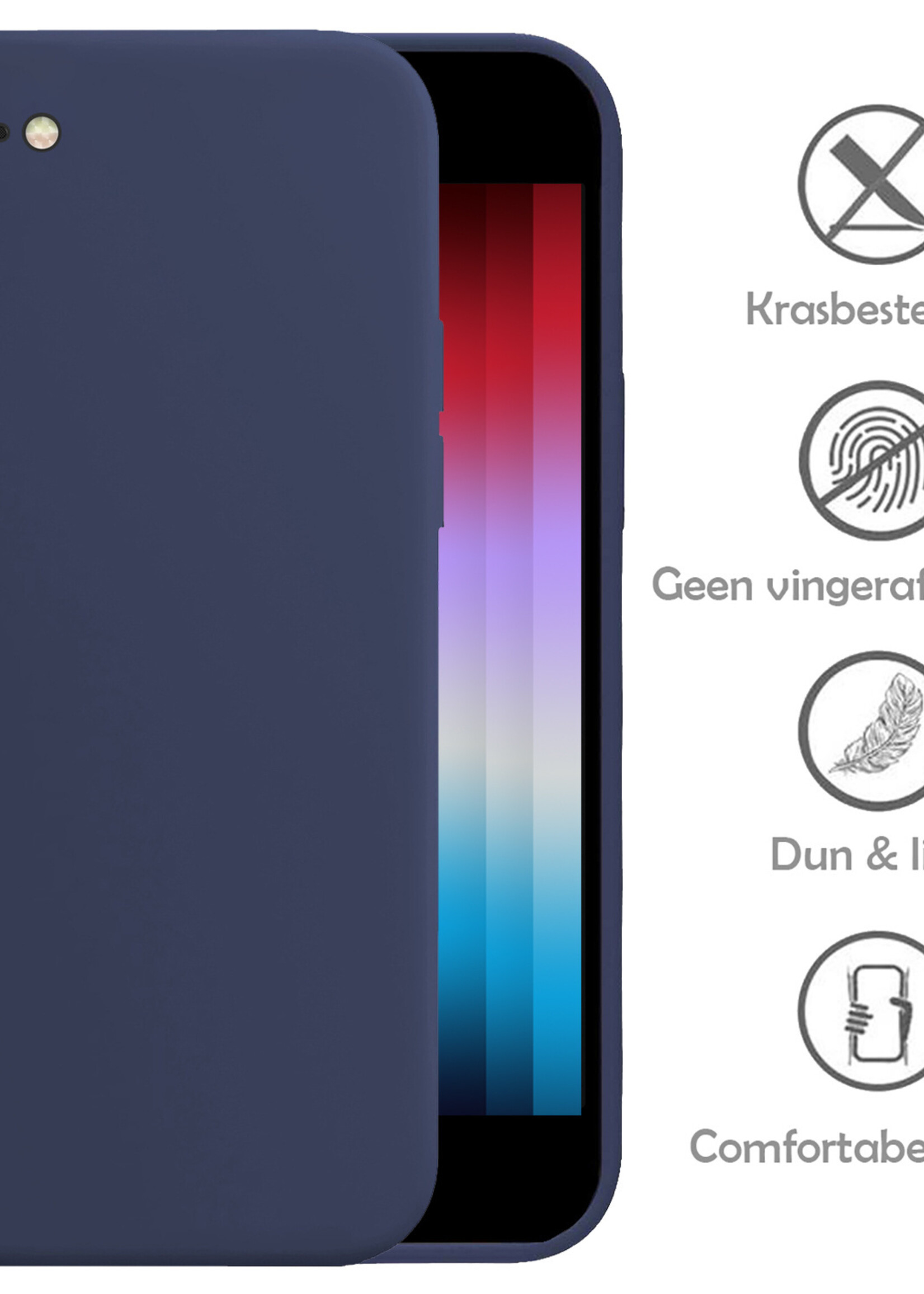 LUQ Hoesje Geschikt voor iPhone SE 2022 Hoesje Siliconen Case - Hoes Geschikt voor iPhone SE (2022) Hoes Siliconen - Donkerblauw