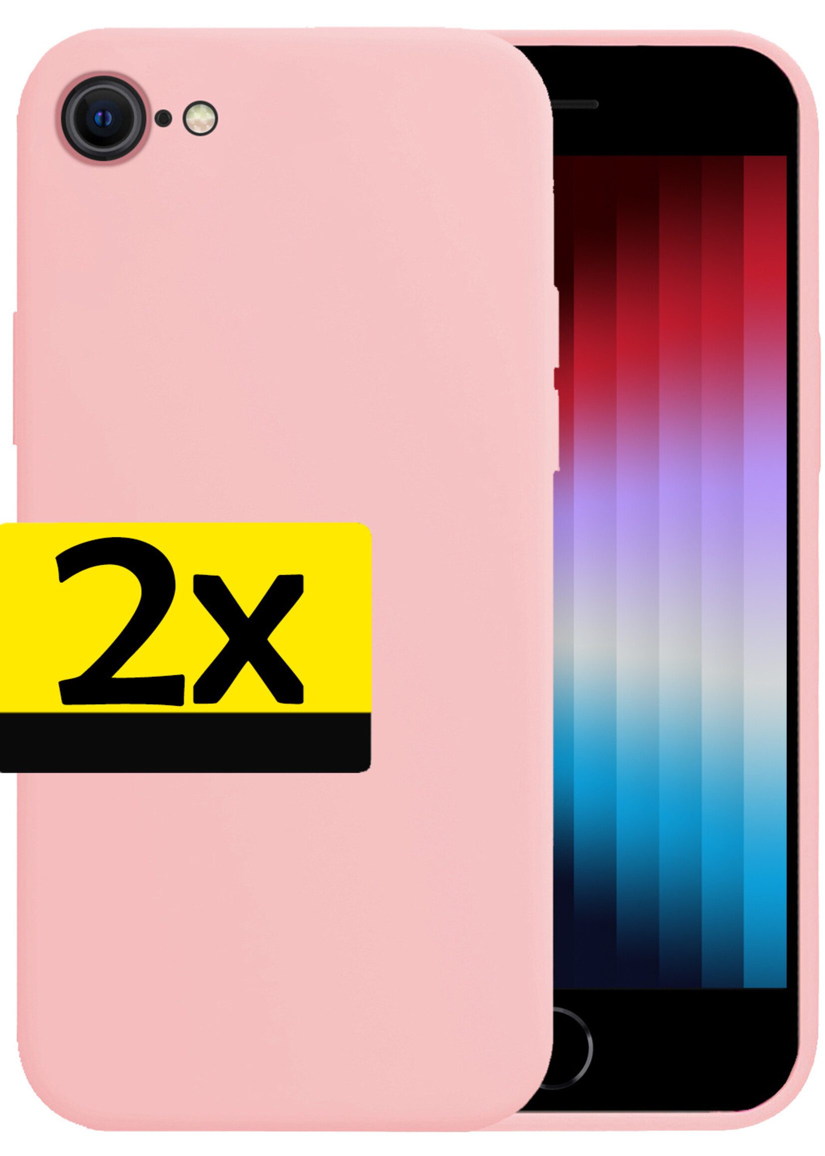 LUQ Hoesje Geschikt voor iPhone SE 2022 Hoesje Siliconen Case - Hoes Geschikt voor iPhone SE (2022) Hoes Siliconen - Lichtroze - 2 Stuks