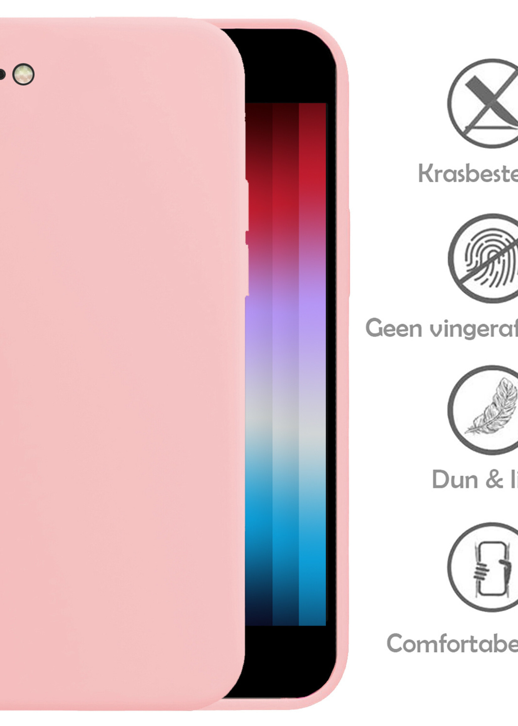 LUQ Hoesje Geschikt voor iPhone SE 2022 Hoesje Siliconen Case - Hoes Geschikt voor iPhone SE (2022) Hoes Siliconen - Lichtroze - 2 Stuks