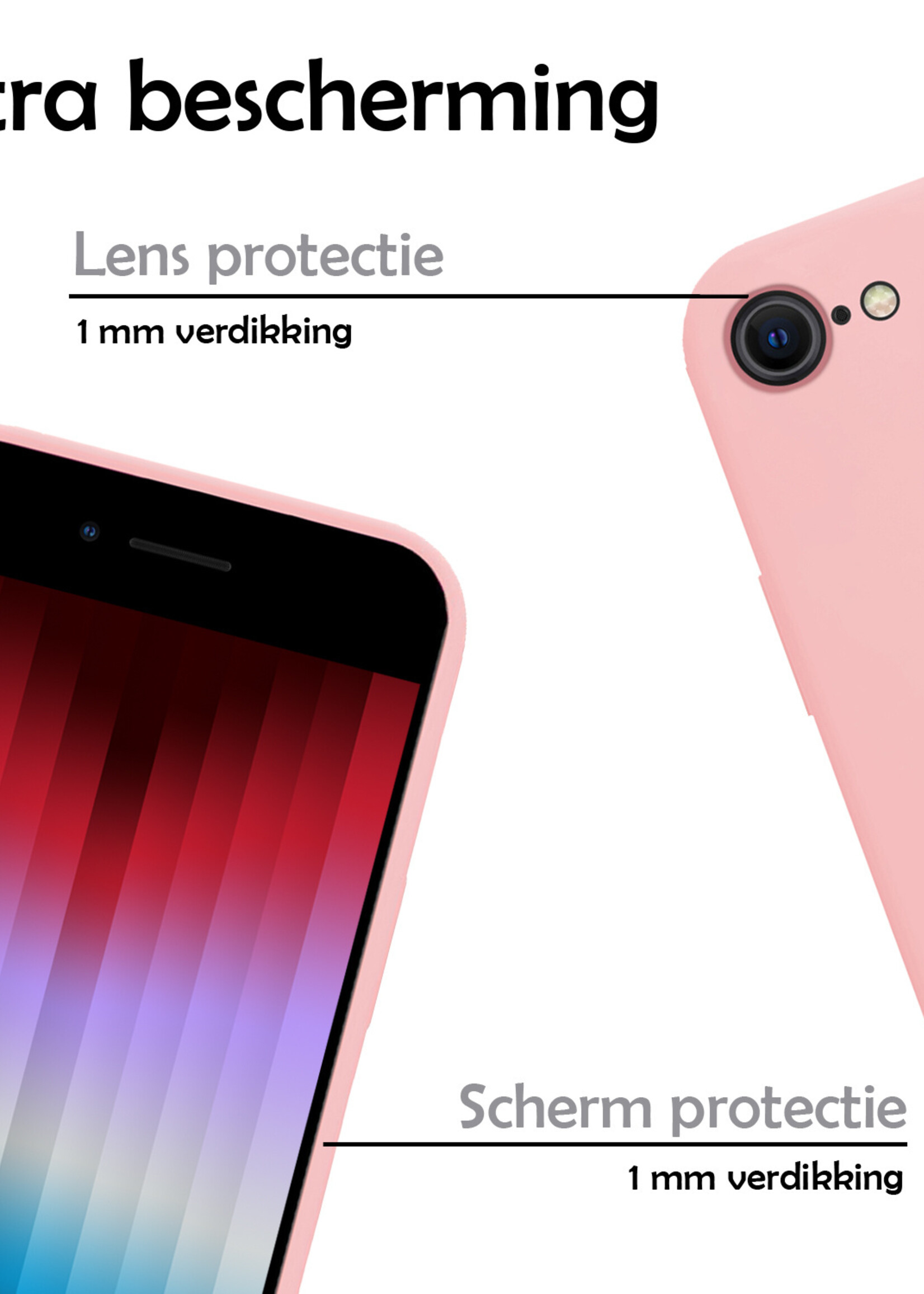 LUQ Hoesje Geschikt voor iPhone SE 2022 Hoesje Siliconen Case - Hoes Geschikt voor iPhone SE (2022) Hoes Siliconen - Lichtroze - 2 Stuks