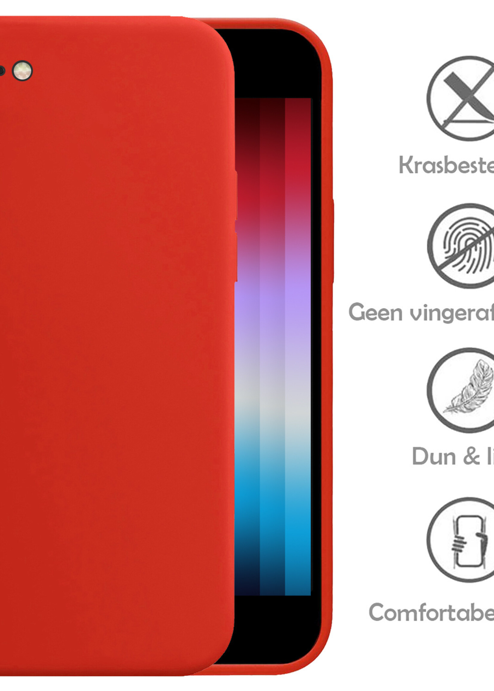 LUQ Hoesje Geschikt voor iPhone SE 2022 Hoesje Siliconen Case - Hoes Geschikt voor iPhone SE (2022) Hoes Siliconen - Rood - 2 Stuks