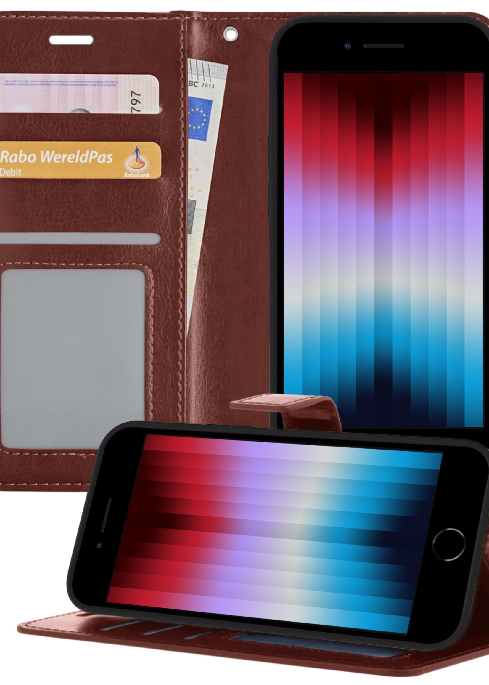 LUQ Hoesje Geschikt voor iPhone SE 2022 Hoesje Book Case Hoes Wallet Cover - Hoes Geschikt voor iPhone SE (2022) Hoesje Bookcase Hoes - Bruin