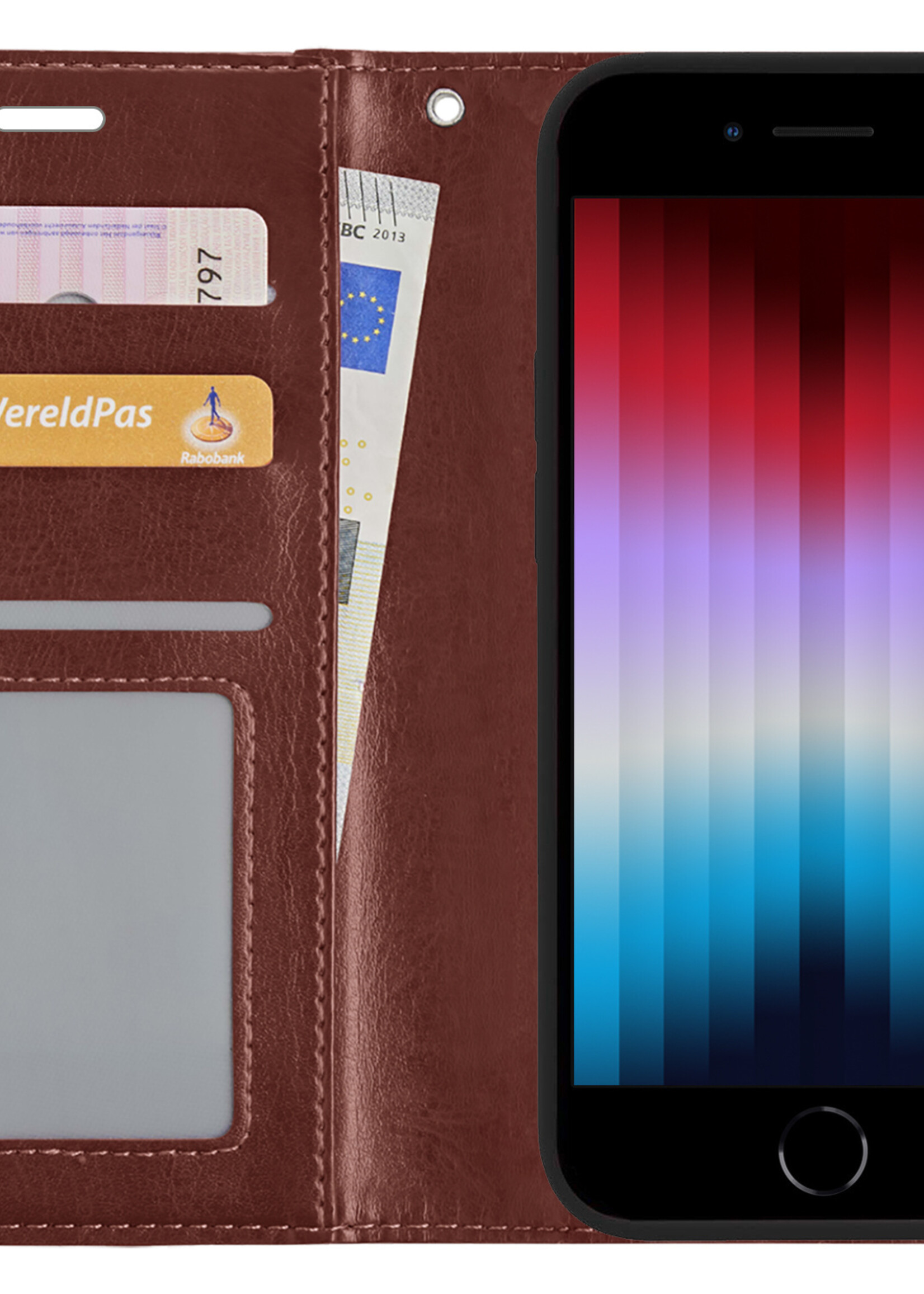 LUQ Hoesje Geschikt voor iPhone SE 2022 Hoesje Book Case Hoes Wallet Cover - Hoes Geschikt voor iPhone SE (2022) Hoesje Bookcase Hoes - Bruin