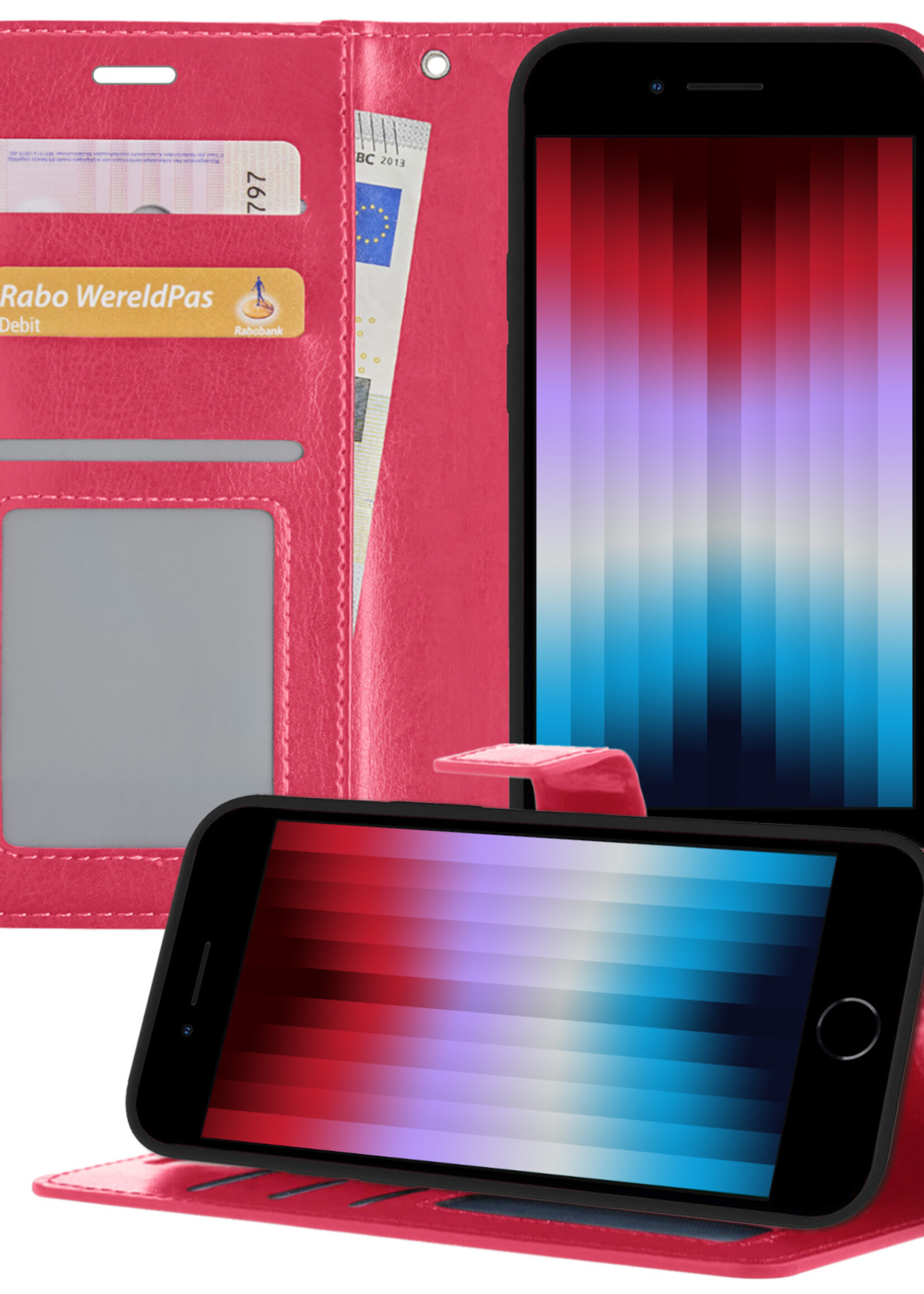 LUQ Hoesje Geschikt voor iPhone SE 2022 Hoesje Book Case Hoes Wallet Cover - Hoes Geschikt voor iPhone SE (2022) Hoesje Bookcase Hoes - Donkerroze