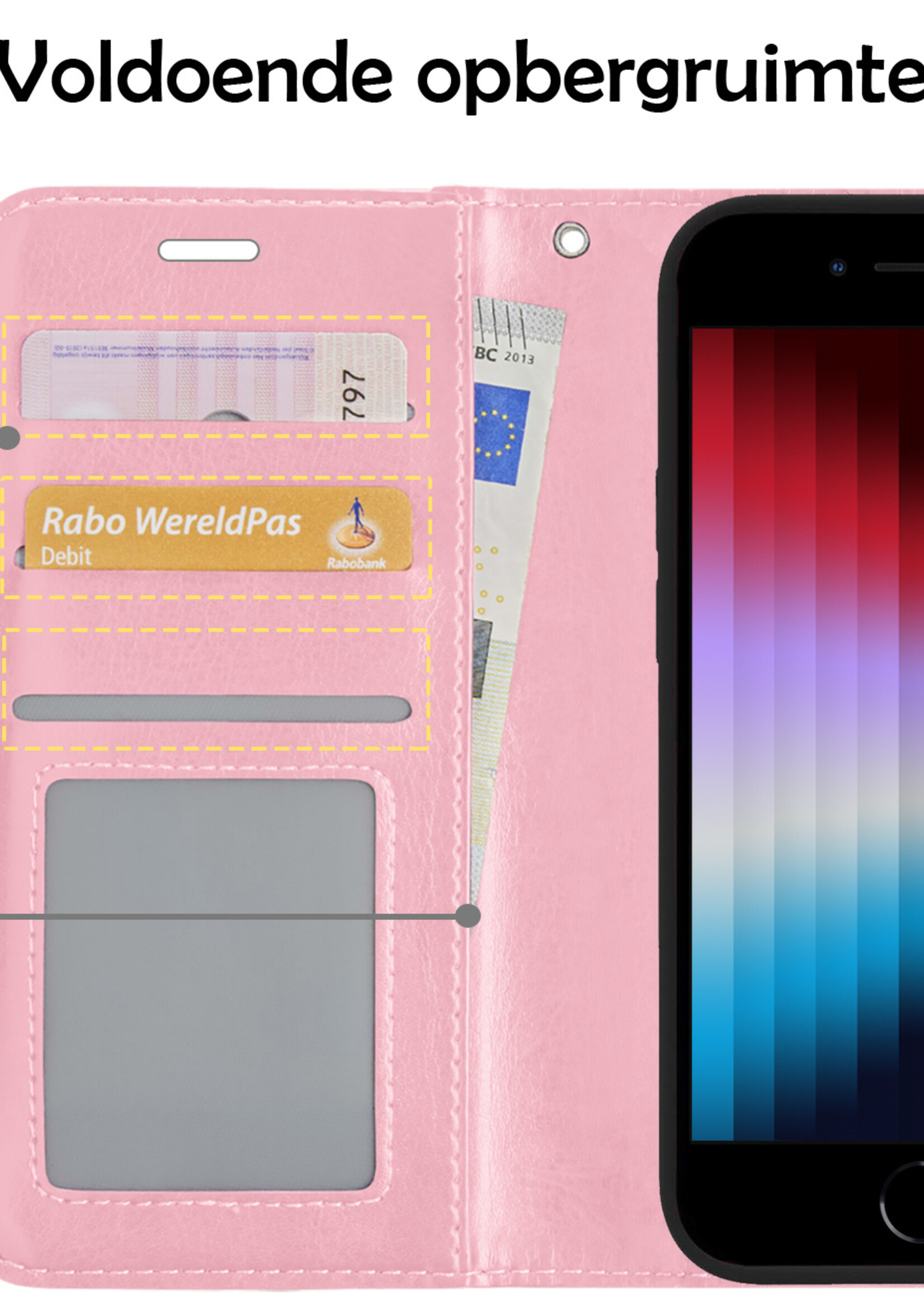 LUQ Hoesje Geschikt voor iPhone SE 2022 Hoesje Book Case Hoes Wallet Cover - Hoes Geschikt voor iPhone SE (2022) Hoesje Bookcase Hoes - Lichtroze