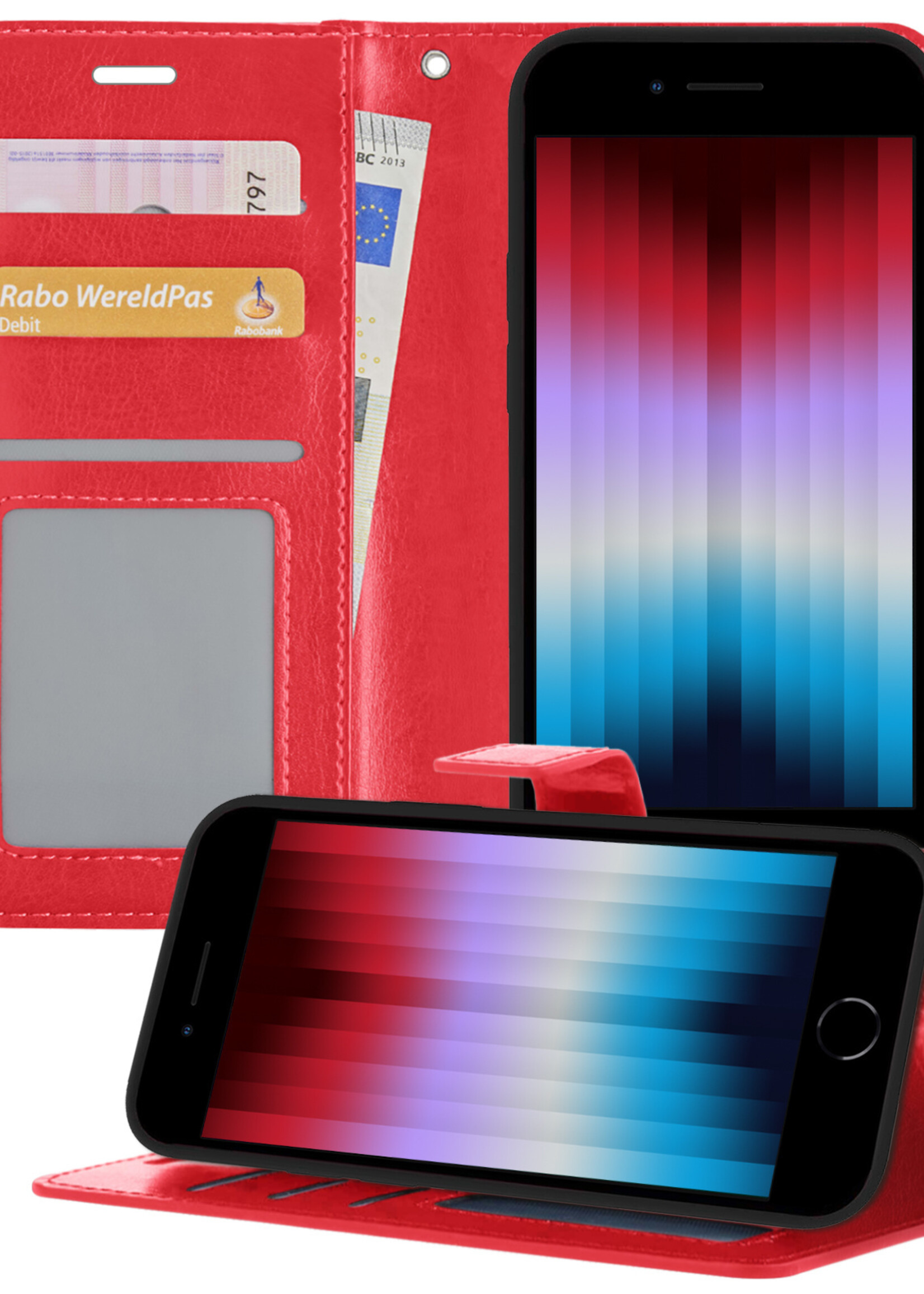 LUQ Hoesje Geschikt voor iPhone SE 2022 Hoesje Book Case Hoes Wallet Cover - Hoes Geschikt voor iPhone SE (2022) Hoesje Bookcase Hoes - Rood