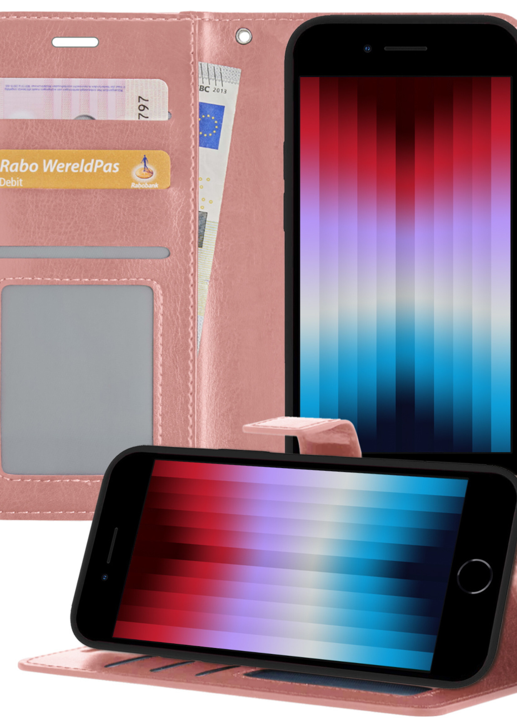 LUQ Hoesje Geschikt voor iPhone SE 2022 Hoesje Book Case Hoes Wallet Cover - Hoes Geschikt voor iPhone SE (2022) Hoesje Bookcase Hoes - Rosé goud