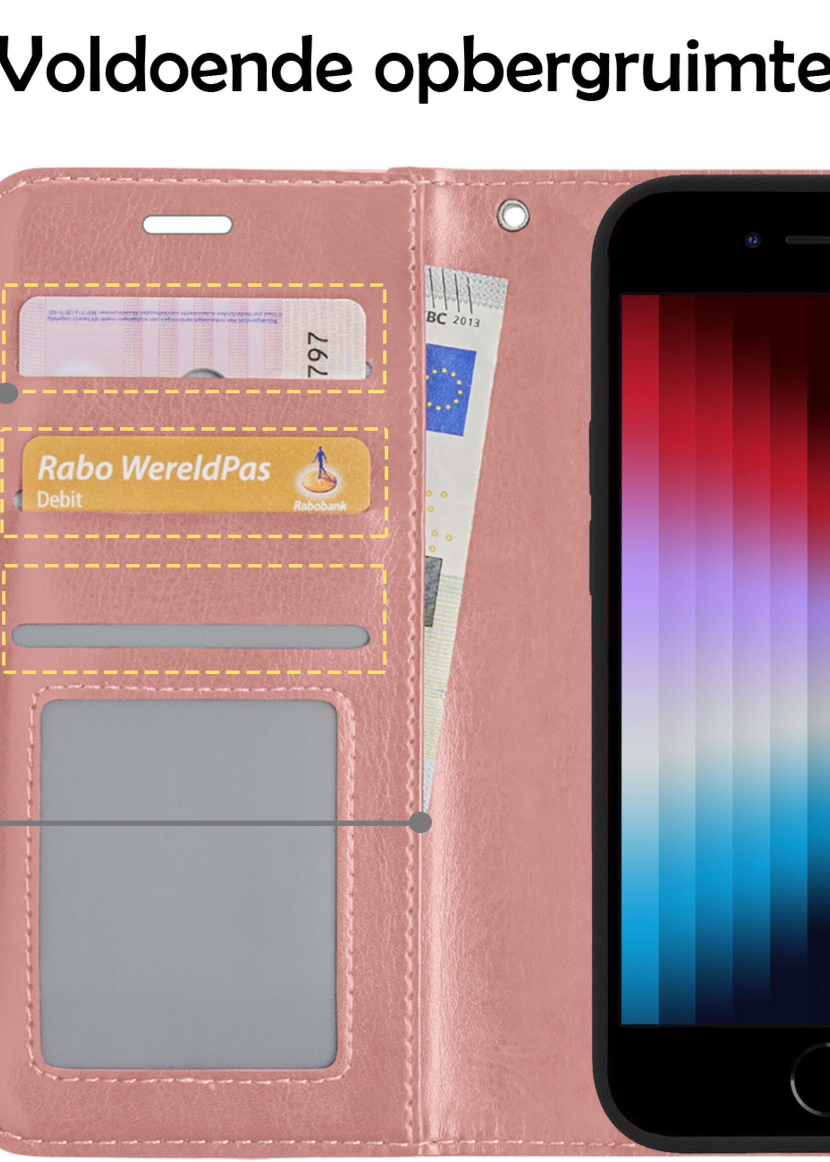 LUQ Hoesje Geschikt voor iPhone SE 2022 Hoesje Book Case Hoes Wallet Cover - Hoes Geschikt voor iPhone SE (2022) Hoesje Bookcase Hoes - Rosé goud