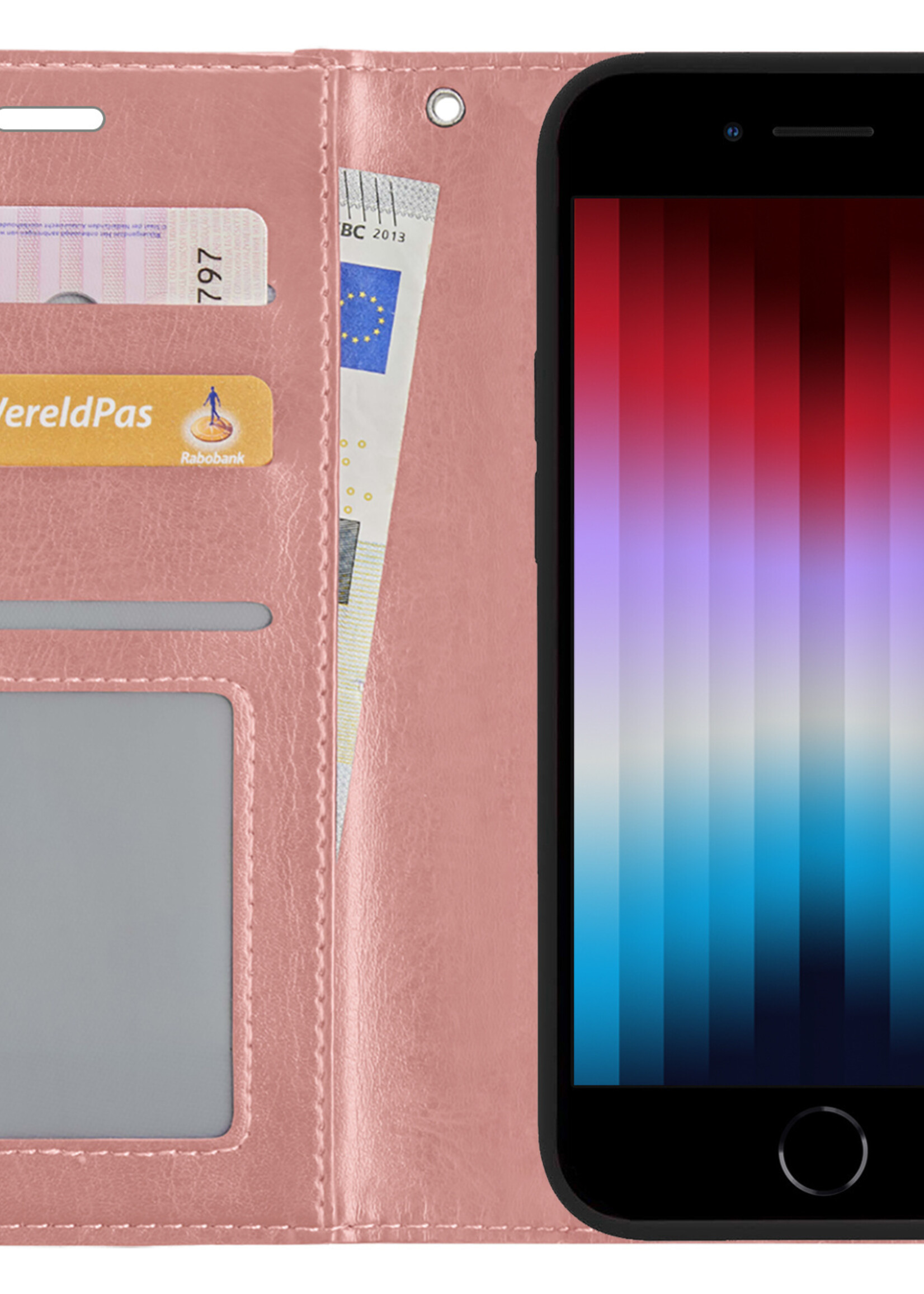 LUQ Hoesje Geschikt voor iPhone SE 2022 Hoesje Book Case Hoes Wallet Cover - Hoes Geschikt voor iPhone SE (2022) Hoesje Bookcase Hoes - Rosé goud