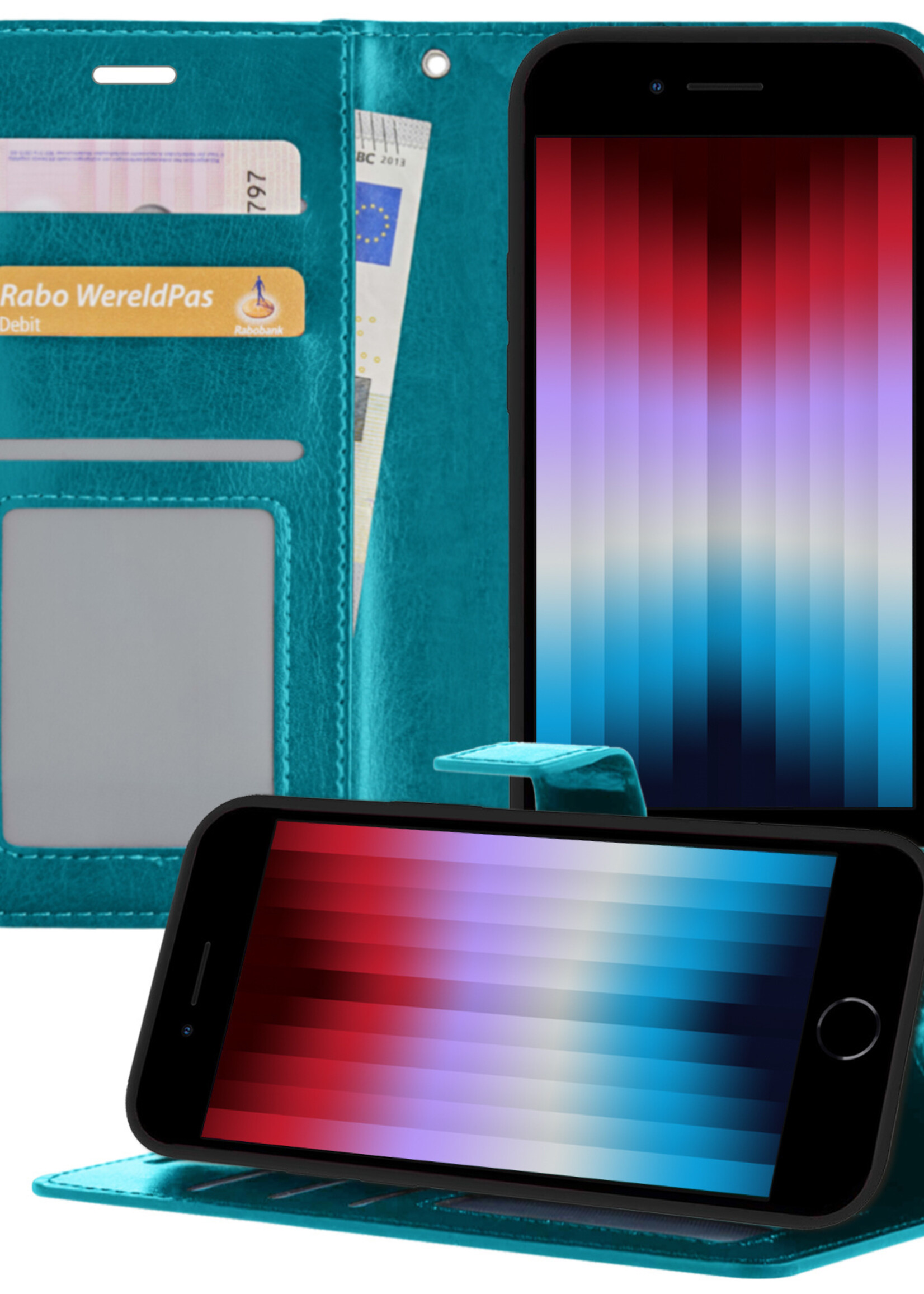 LUQ Hoesje Geschikt voor iPhone SE 2022 Hoesje Book Case Hoes Wallet Cover - Hoes Geschikt voor iPhone SE (2022) Hoesje Bookcase Hoes - Turquoise