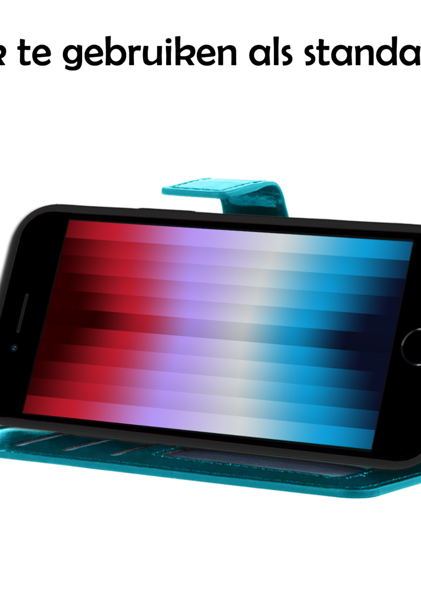 LUQ Hoesje Geschikt voor iPhone SE 2022 Hoesje Book Case Hoes Wallet Cover - Hoes Geschikt voor iPhone SE (2022) Hoesje Bookcase Hoes - Turquoise