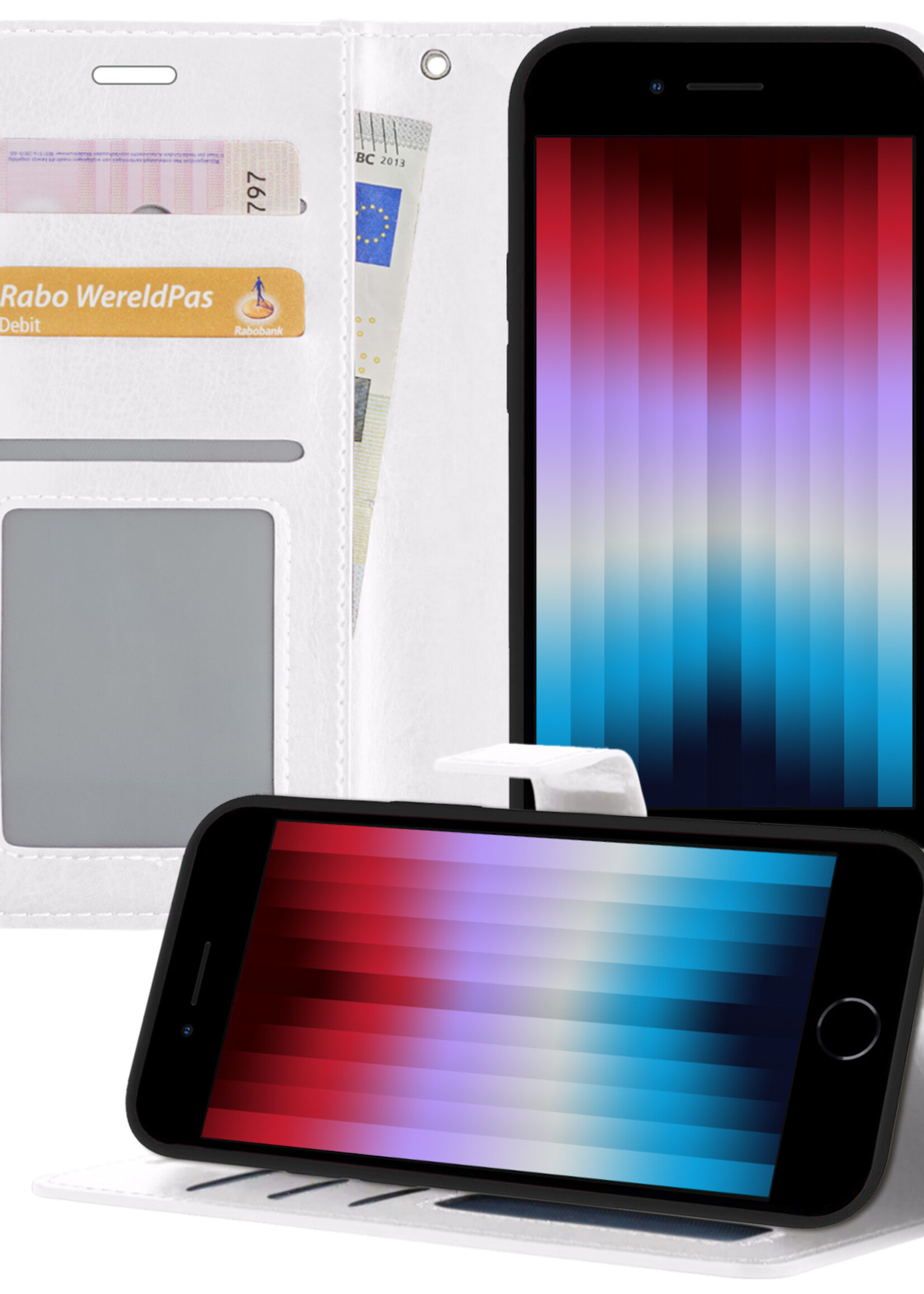 LUQ Hoesje Geschikt voor iPhone SE 2022 Hoesje Book Case Hoes Wallet Cover - Hoes Geschikt voor iPhone SE (2022) Hoesje Bookcase Hoes - Wit