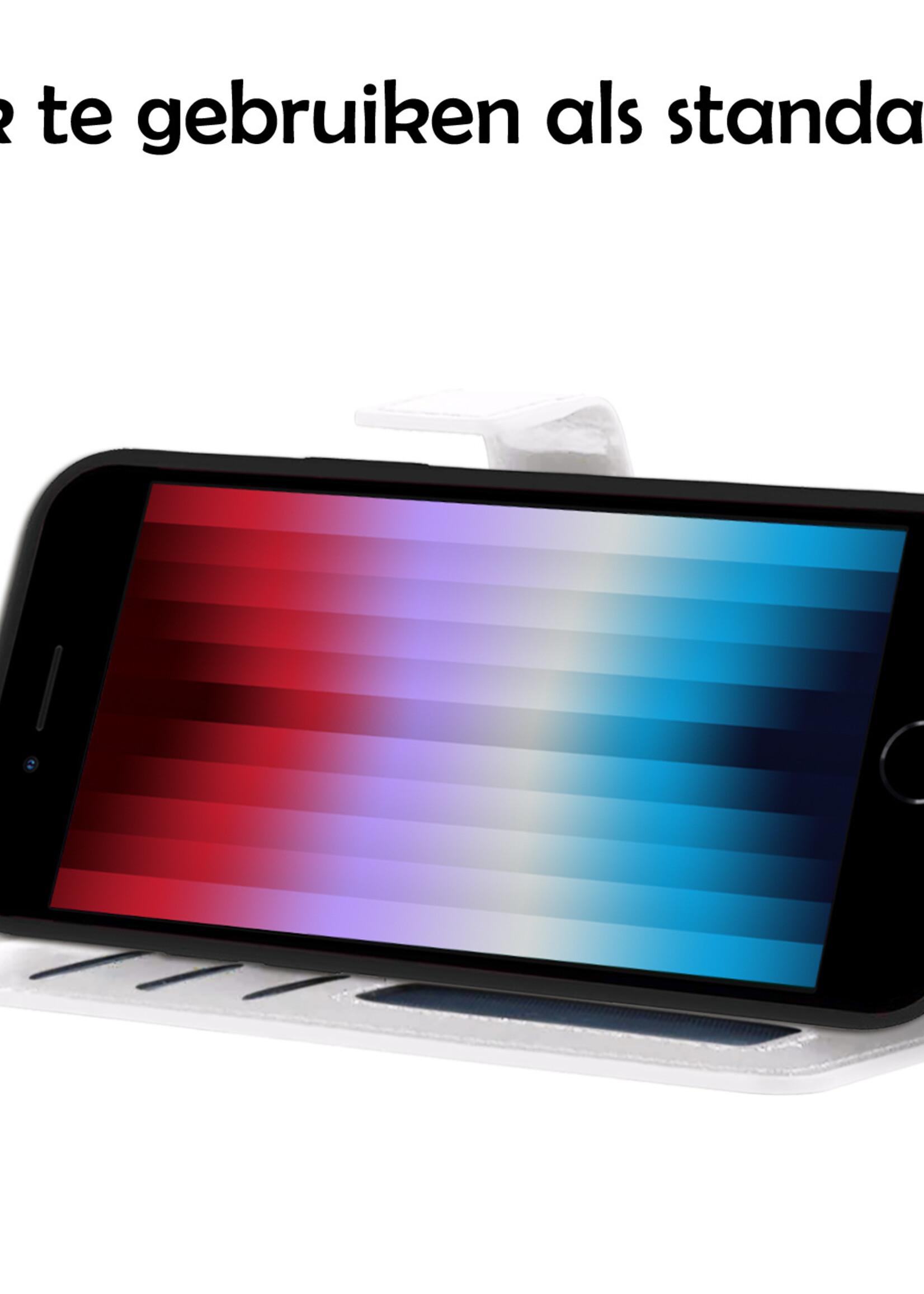 LUQ Hoesje Geschikt voor iPhone SE 2022 Hoesje Book Case Hoes Wallet Cover - Hoes Geschikt voor iPhone SE (2022) Hoesje Bookcase Hoes - Wit