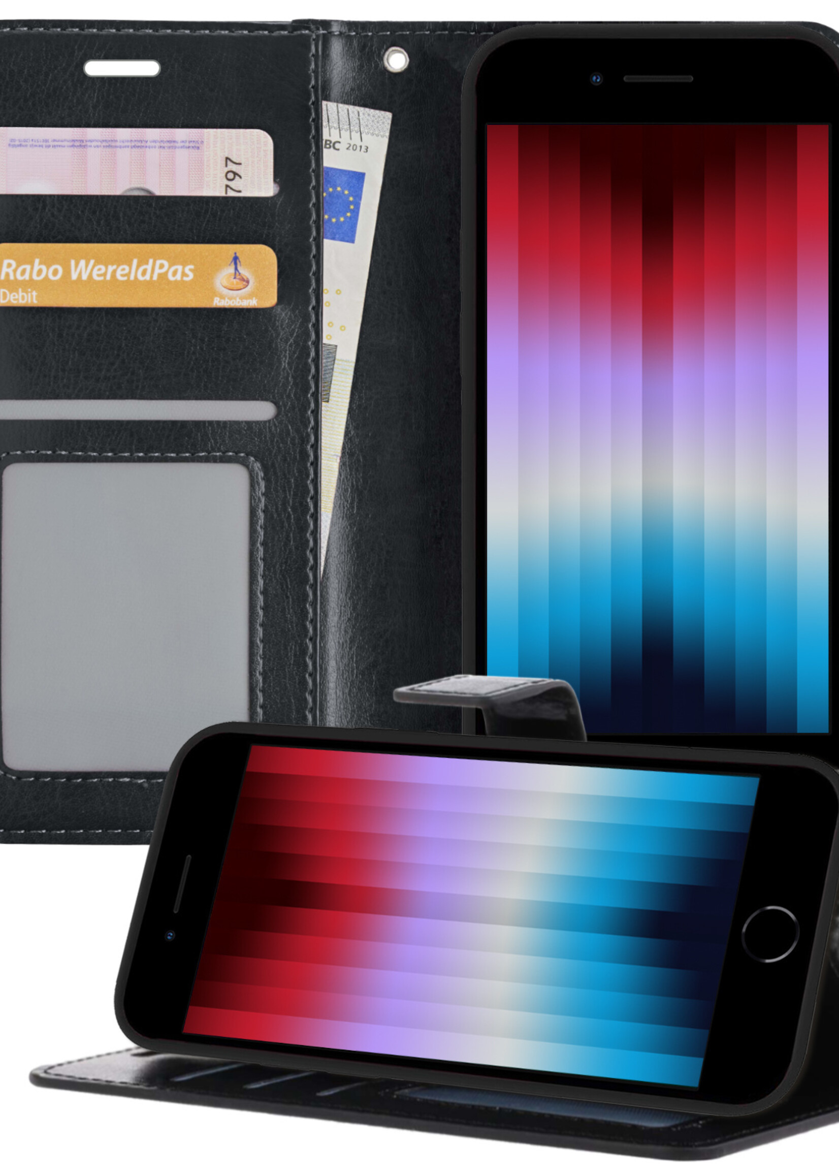 LUQ Hoesje Geschikt voor iPhone SE 2022 Hoesje Book Case Hoes Wallet Cover - Hoes Geschikt voor iPhone SE (2022) Hoesje Bookcase Hoes - Zwart