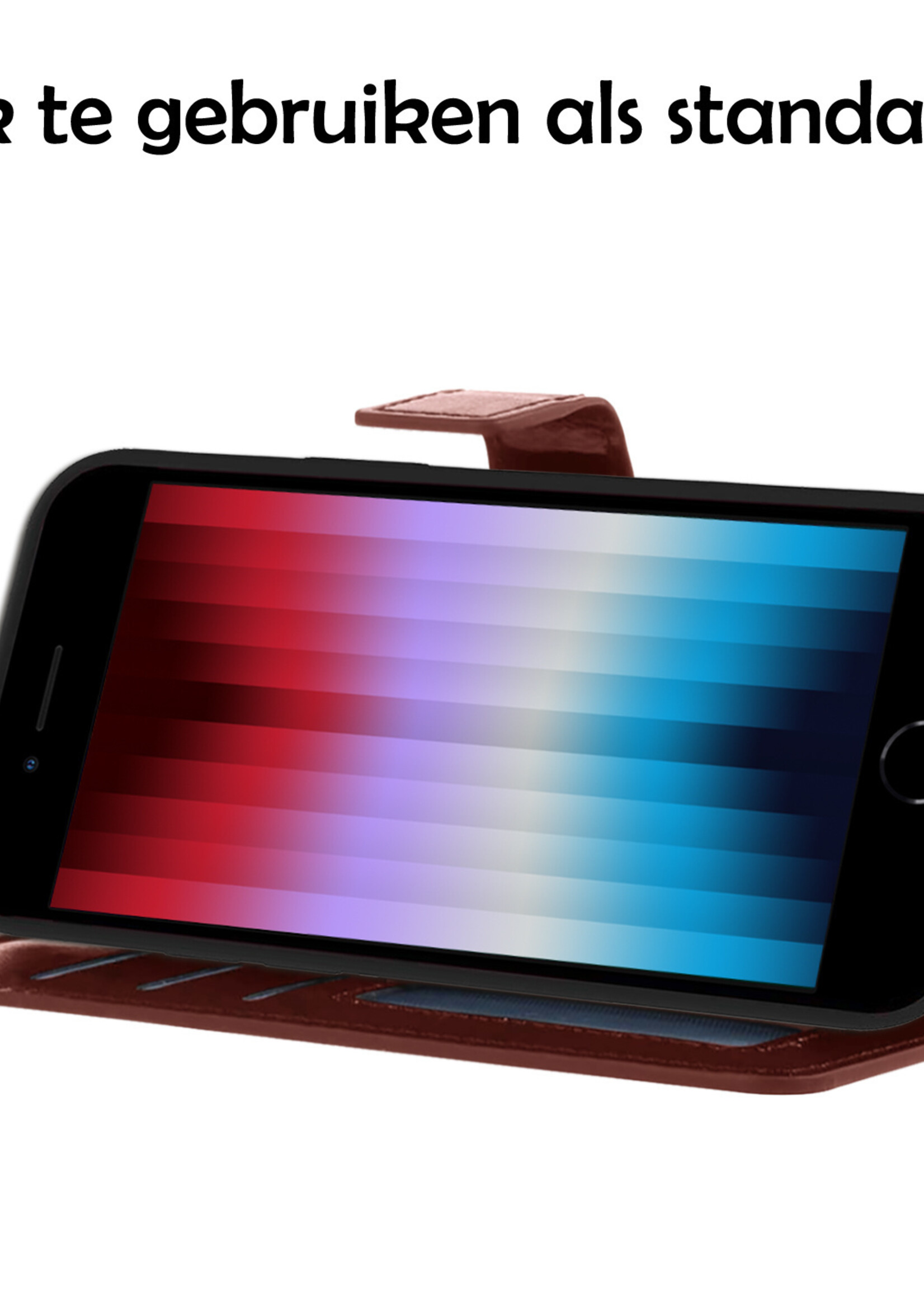 LUQ Hoesje Geschikt voor iPhone SE 2022 Hoesje Book Case Hoes Wallet Cover Met Screenprotector - Hoes Geschikt voor iPhone SE (2022) Hoesje Bookcase Hoes - Bruin