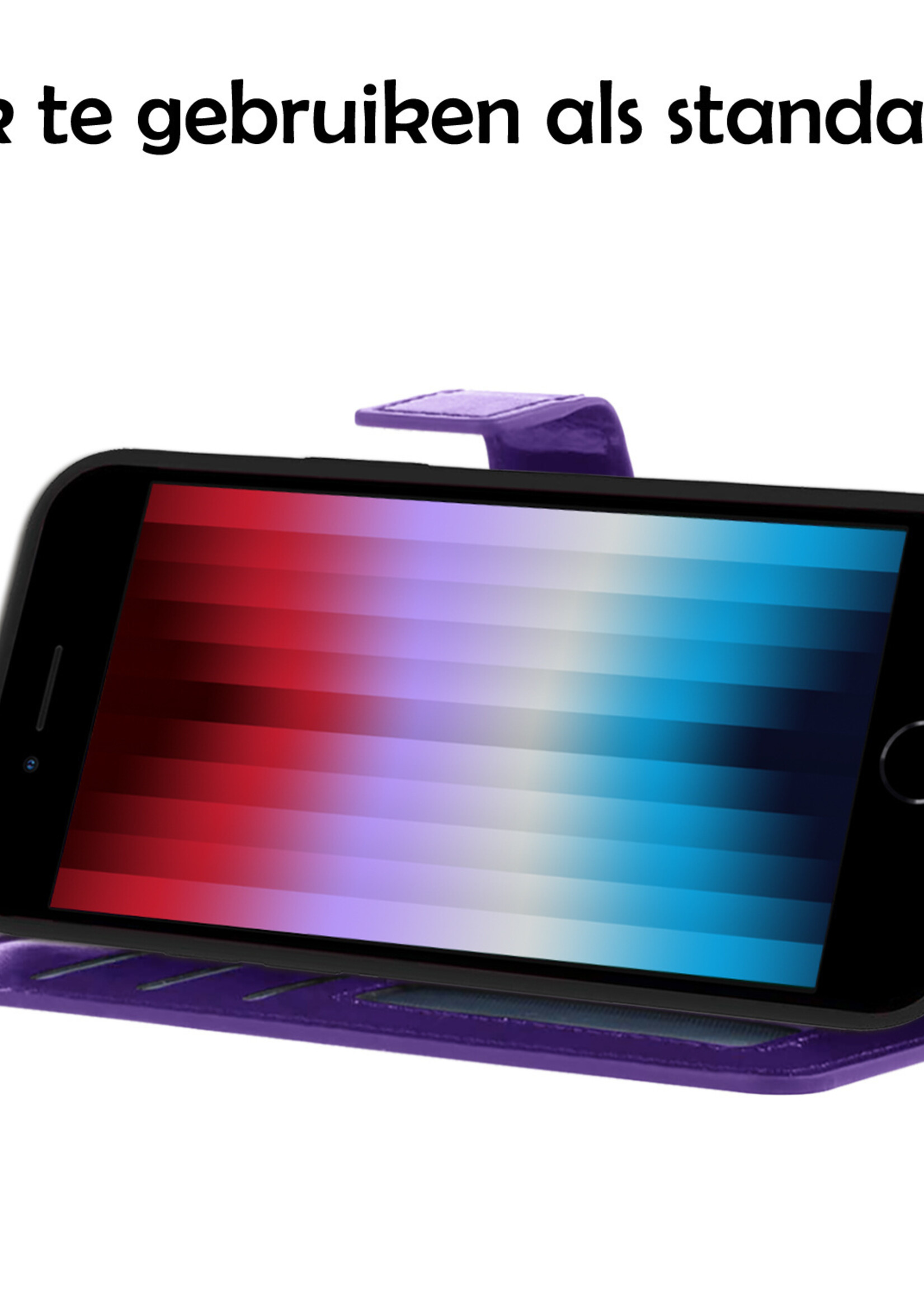 LUQ Hoesje Geschikt voor iPhone SE 2022 Hoesje Book Case Hoes Wallet Cover Met Screenprotector - Hoes Geschikt voor iPhone SE (2022) Hoesje Bookcase Hoes - Paars