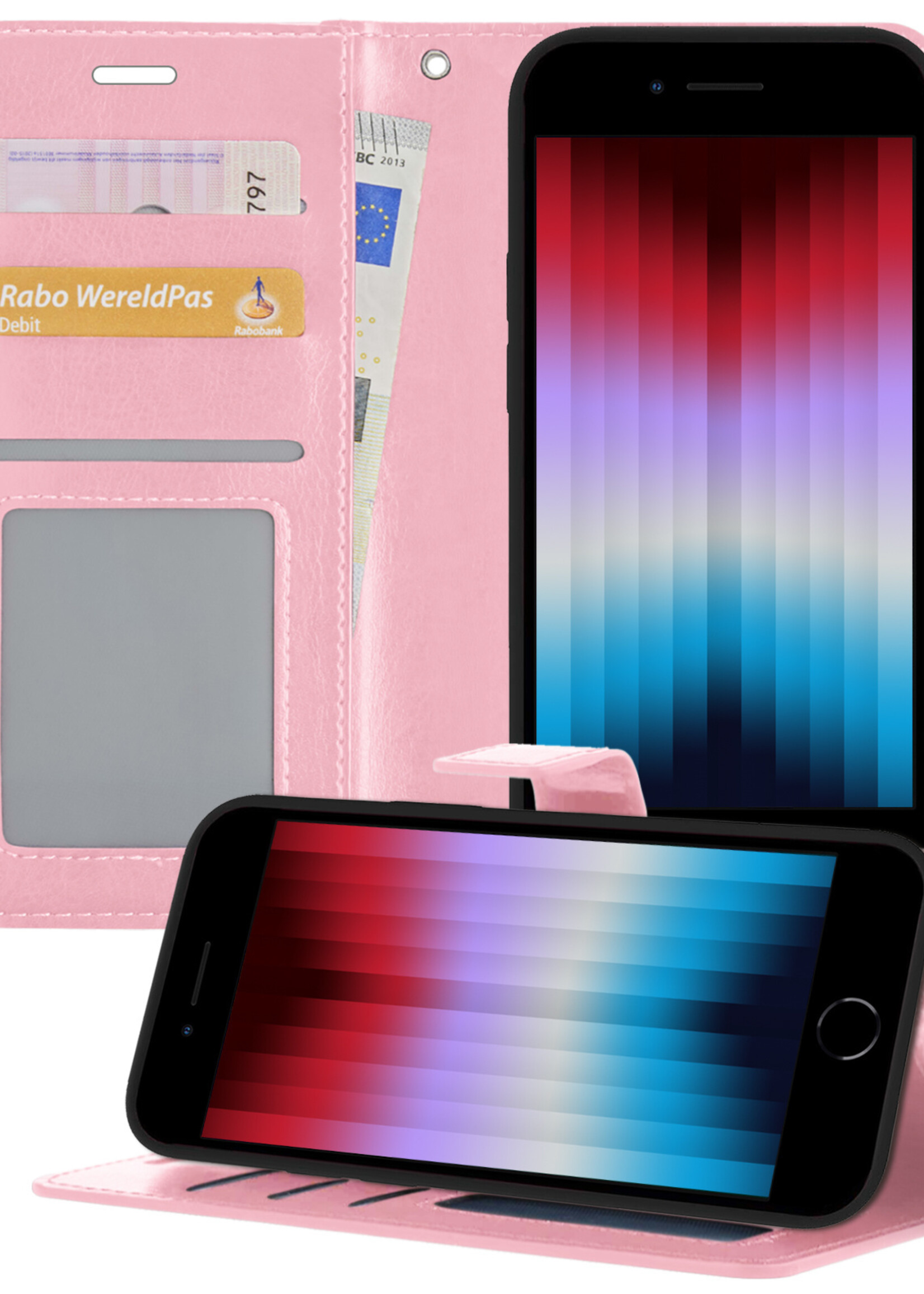 LUQ Hoesje Geschikt voor iPhone SE 2022 Hoesje Book Case Hoes Wallet Cover - Hoes Geschikt voor iPhone SE (2022) Hoesje Bookcase Hoes - Lichtroze