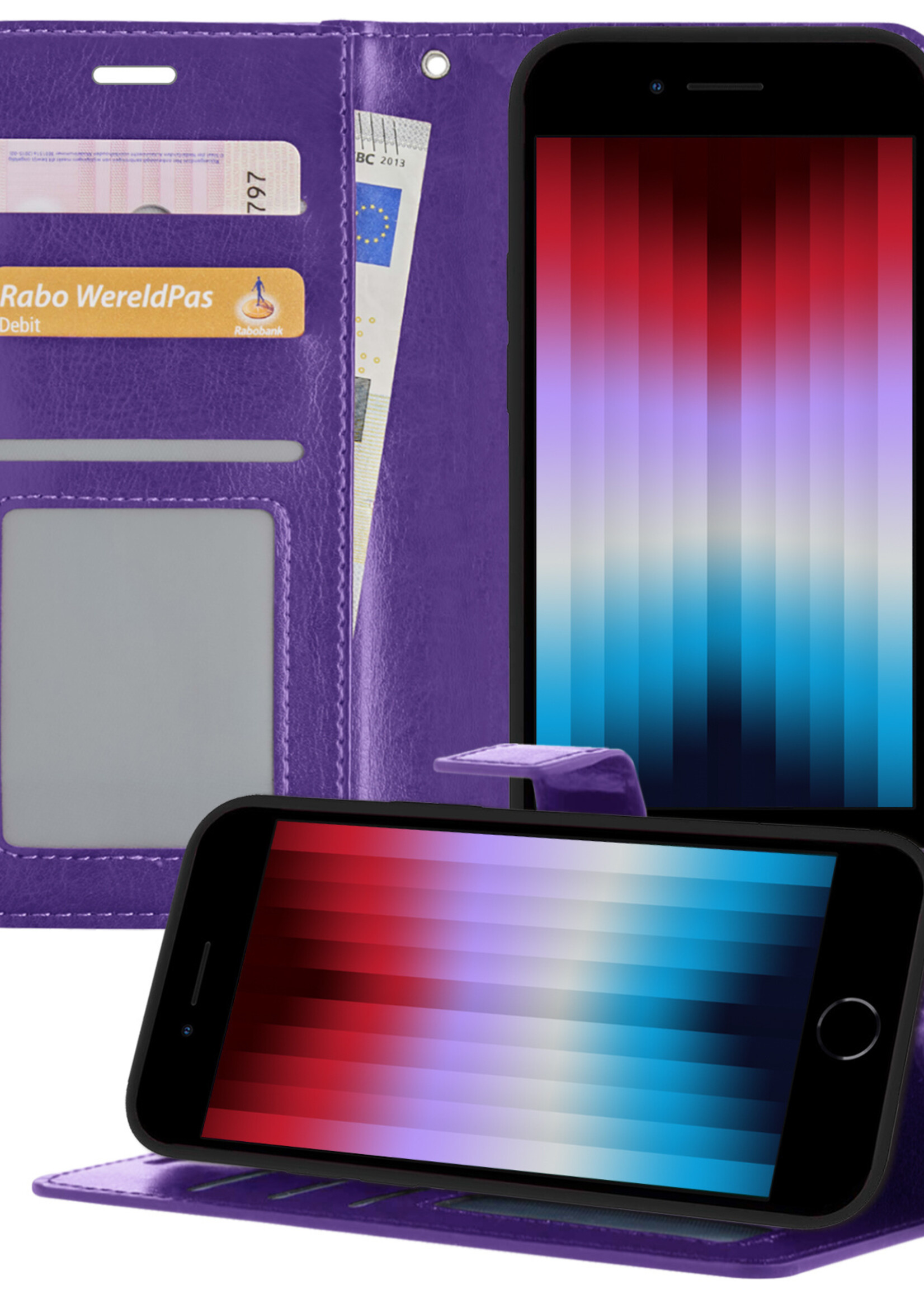 LUQ Hoesje Geschikt voor iPhone SE 2022 Hoesje Book Case Hoes Wallet Cover - Hoes Geschikt voor iPhone SE (2022) Hoesje Bookcase Hoes - Paars