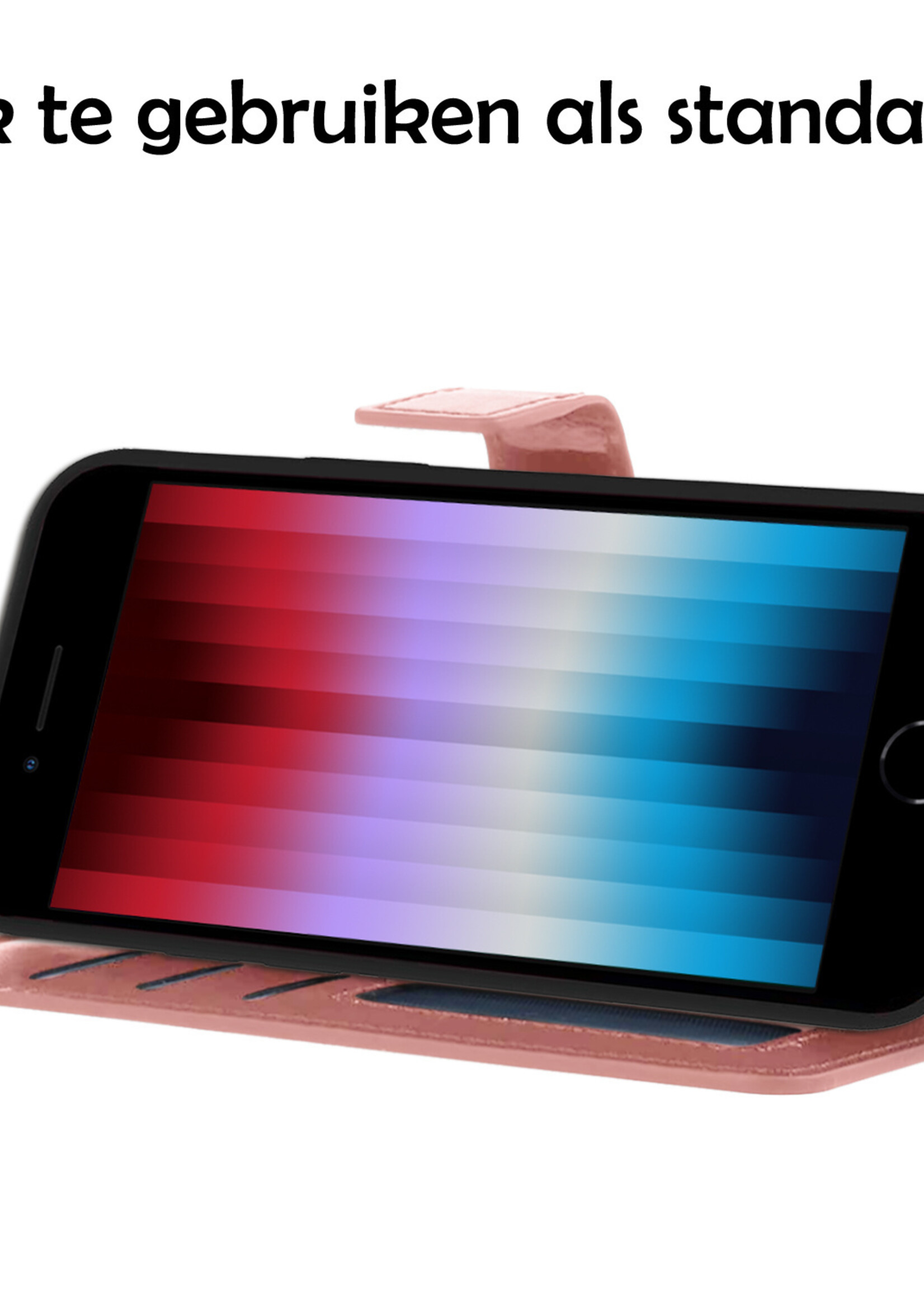 LUQ Hoesje Geschikt voor iPhone SE 2022 Hoesje Book Case Hoes Wallet Cover Met Screenprotector - Hoes Geschikt voor iPhone SE (2022) Hoesje Bookcase Hoes - Rosé goud