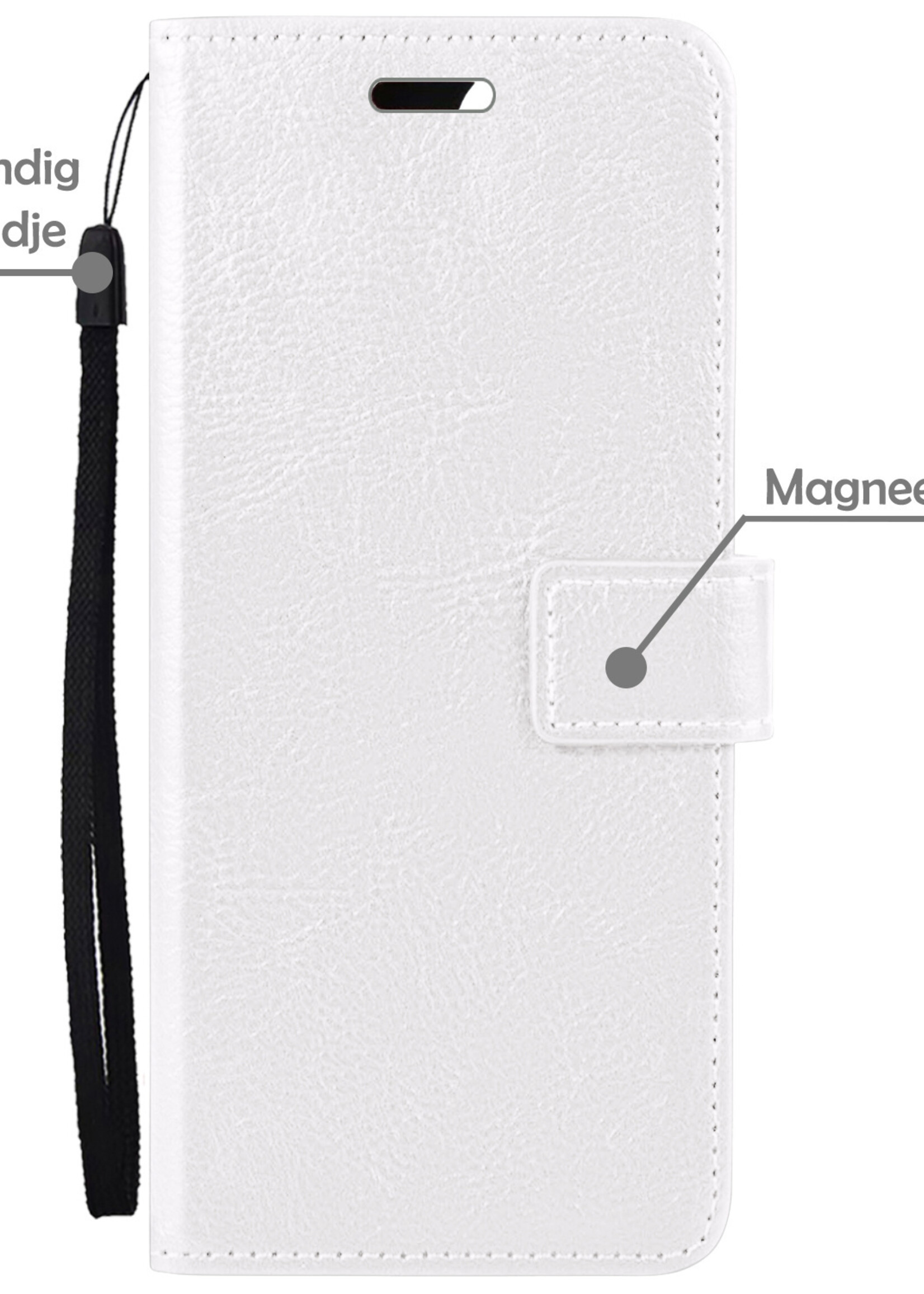 LUQ Hoesje Geschikt voor iPhone SE 2022 Hoesje Book Case Hoes Wallet Cover Met Screenprotector - Hoes Geschikt voor iPhone SE (2022) Hoesje Bookcase Hoes - Wit