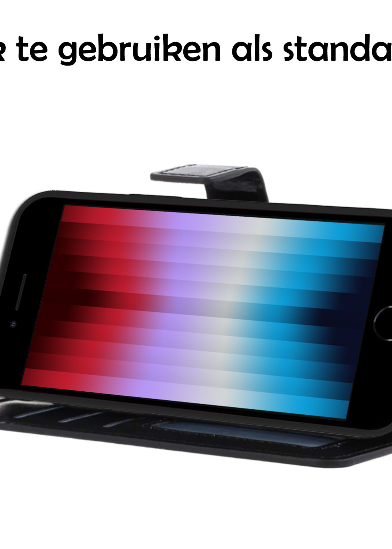 LUQ Hoesje Geschikt voor iPhone SE 2022 Hoesje Book Case Hoes Wallet Cover Met Screenprotector - Hoes Geschikt voor iPhone SE (2022) Hoesje Bookcase Hoes - Zwart