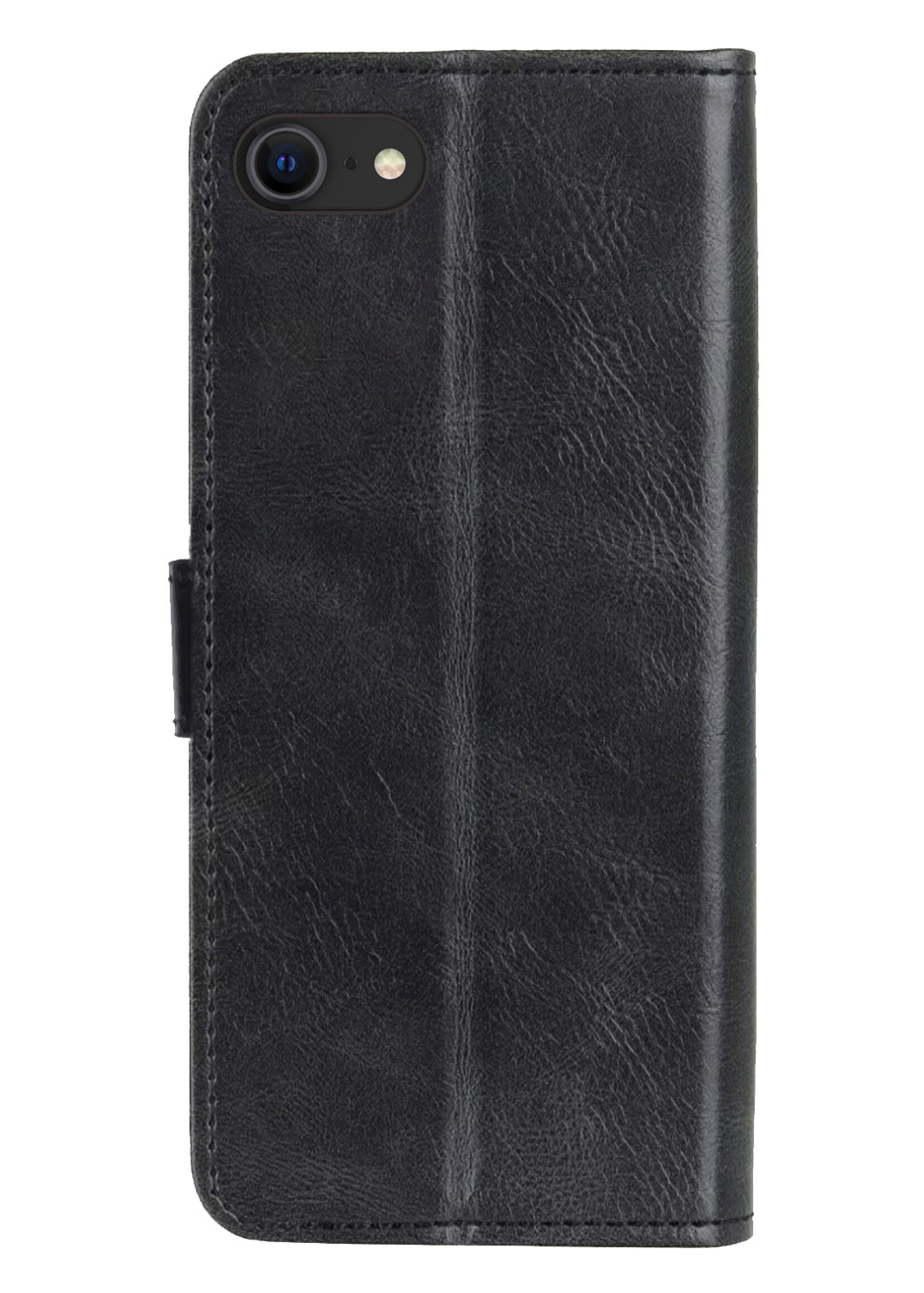 LUQ Hoesje Geschikt voor iPhone SE 2022 Hoesje Book Case Hoes Wallet Cover Met Screenprotector - Hoes Geschikt voor iPhone SE (2022) Hoesje Bookcase Hoes - Zwart