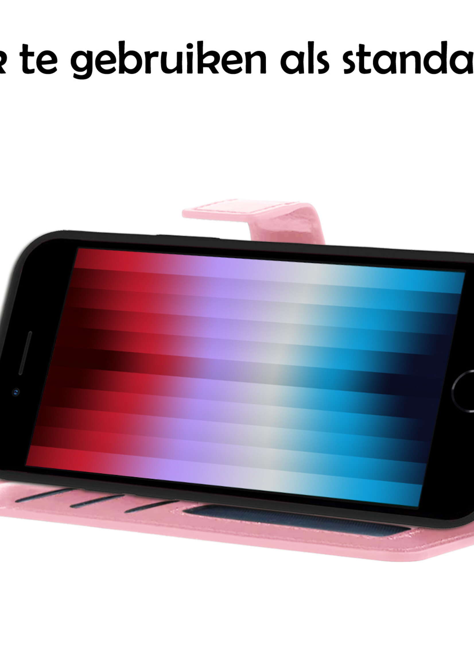 LUQ Hoesje Geschikt voor iPhone SE 2022 Hoesje Book Case Hoes Wallet Cover Met 2x Screenprotector - Hoes Geschikt voor iPhone SE (2022) Hoesje Bookcase Hoes - Lichtroze