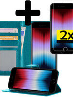 LUQ LUQ iPhone SE 2022 Hoesje Bookcase Met Screenprotector - Turquoise
