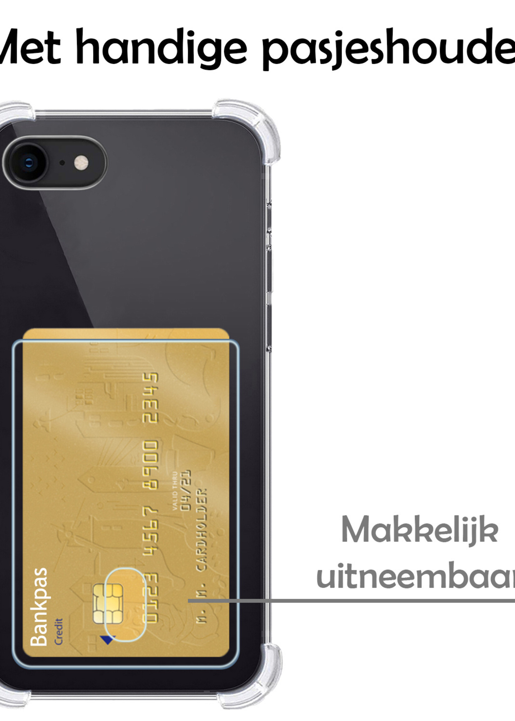 LUQ Hoesje Geschikt voor iPhone SE 2022 Hoesje Case Pashouder Cover Siliconen - Hoes Geschikt voor iPhone SE (2022) Hoesje Met Kaarthouder - Transparant - 2 Stuks