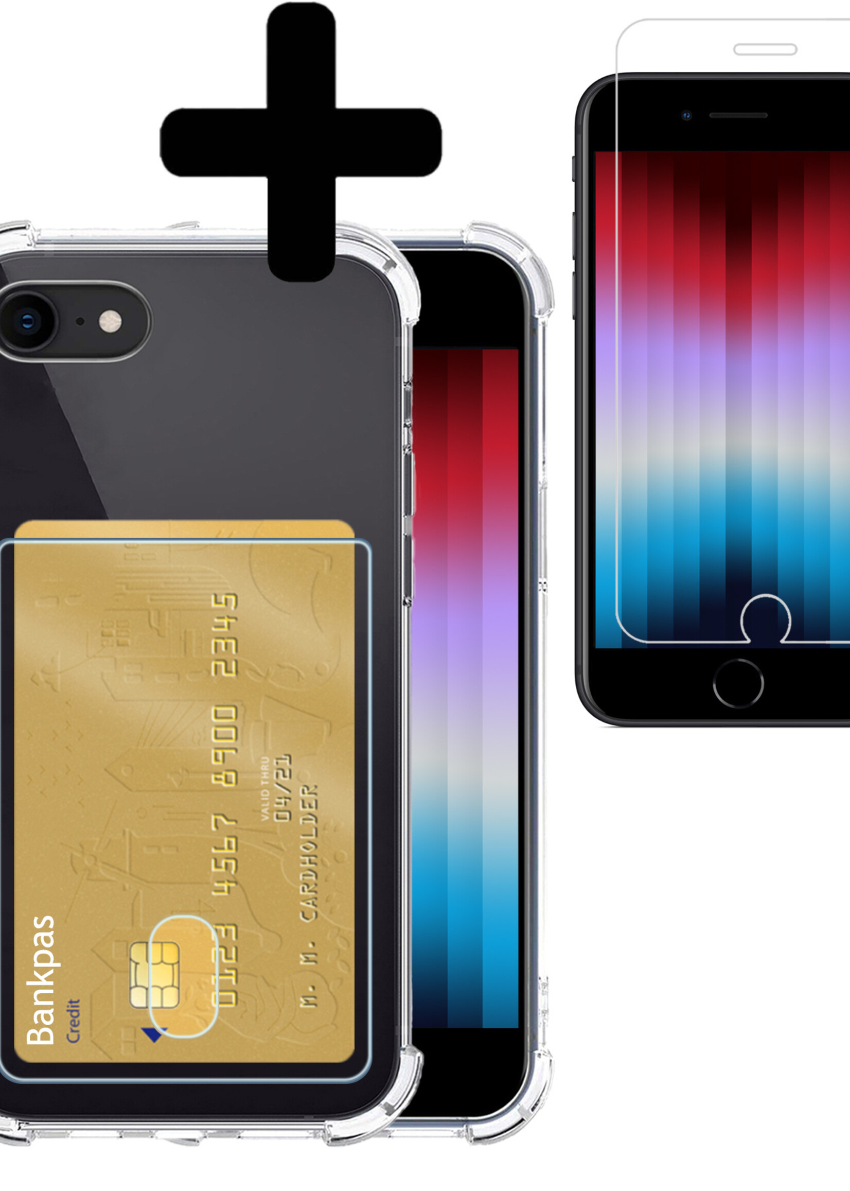 LUQ Hoesje Geschikt voor iPhone SE 2022 Hoesje Case Pashouder Cover Siliconen Met Screenprotector - Hoes Geschikt voor iPhone SE (2022) Hoesje Met Kaarthouder- Transparant