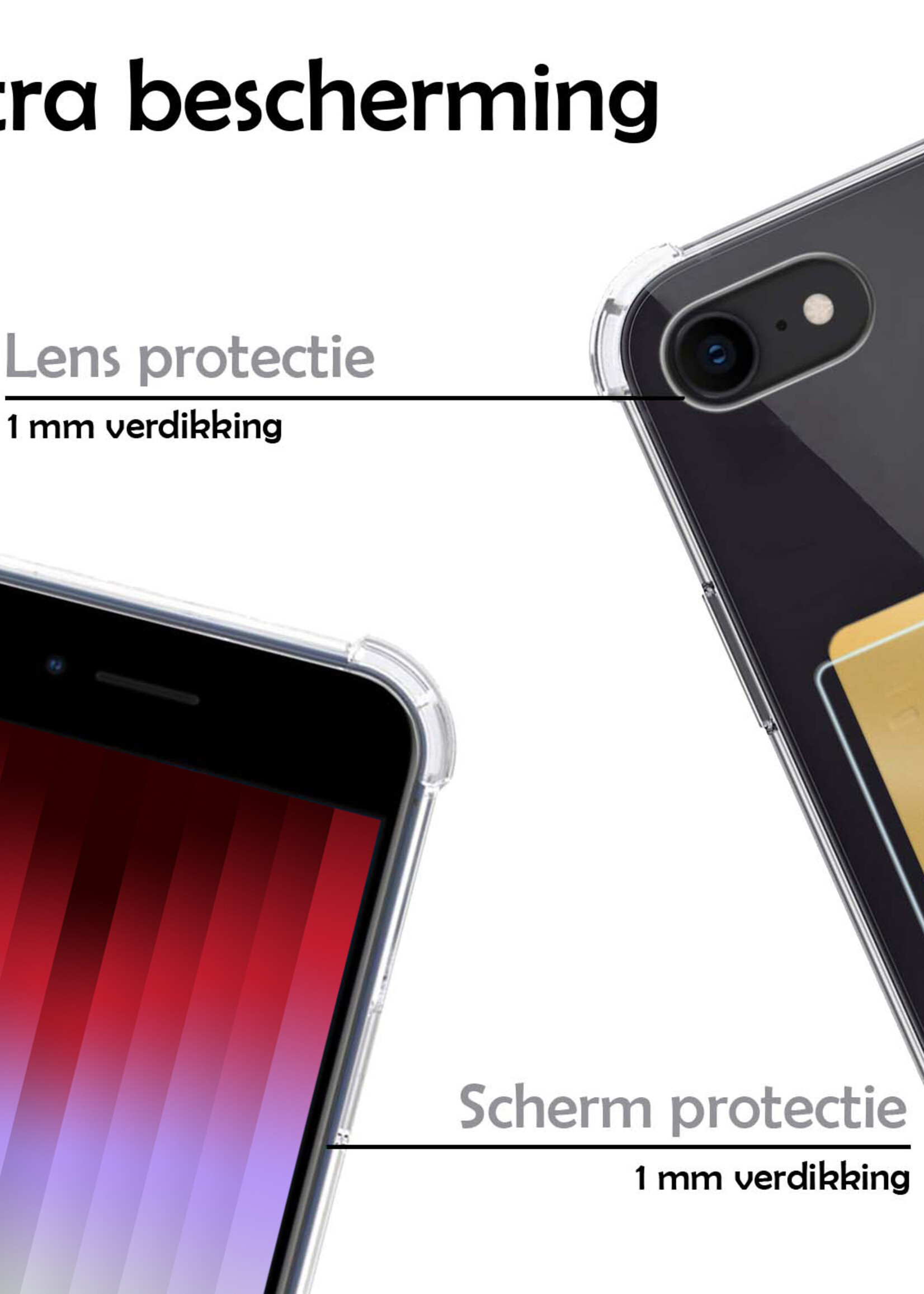 LUQ Hoesje Geschikt voor iPhone SE 2022 Hoesje Case Pashouder Cover Siliconen Met Screenprotector - Hoes Geschikt voor iPhone SE (2022) Hoesje Met Kaarthouder- Transparant