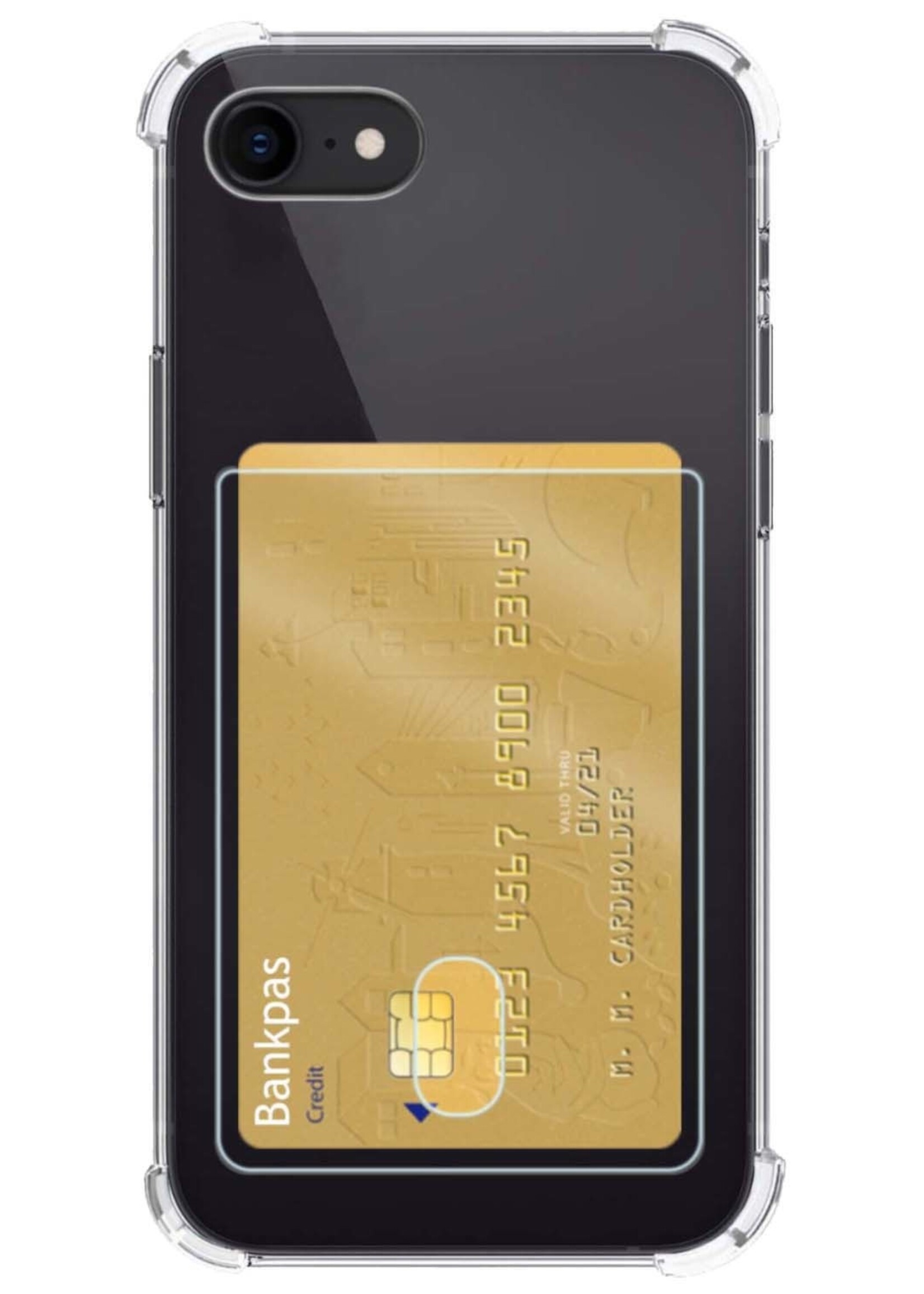 LUQ Hoesje Geschikt voor iPhone SE 2022 Hoesje Case Pashouder Cover Siliconen Met Screenprotector - Hoes Geschikt voor iPhone SE (2022) Hoesje Met Kaarthouder- Transparant