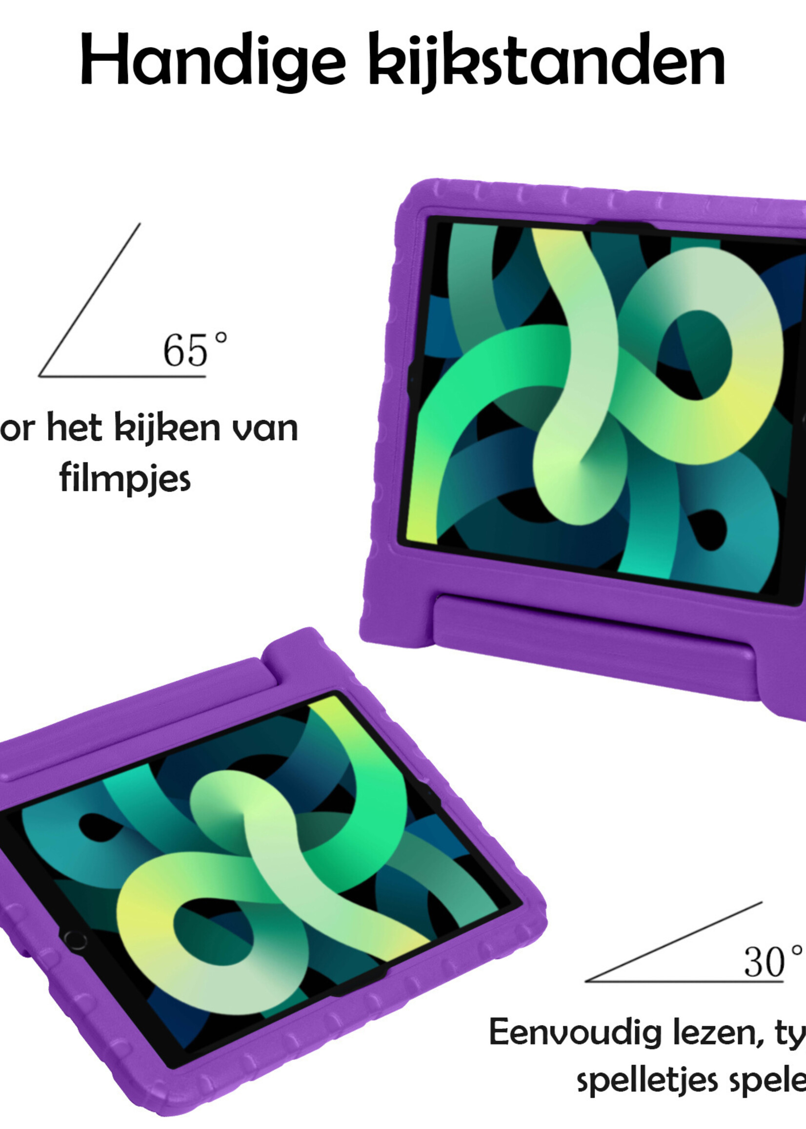 LUQ Hoes Geschikt voor iPad Air 2022 Hoes Kinder Hoesje Kids Case Kinderhoes Shockproof Met Screenprotector - Hoesje Geschikt voor iPad Air 5 2022 Hoesje Kidscase - Paars