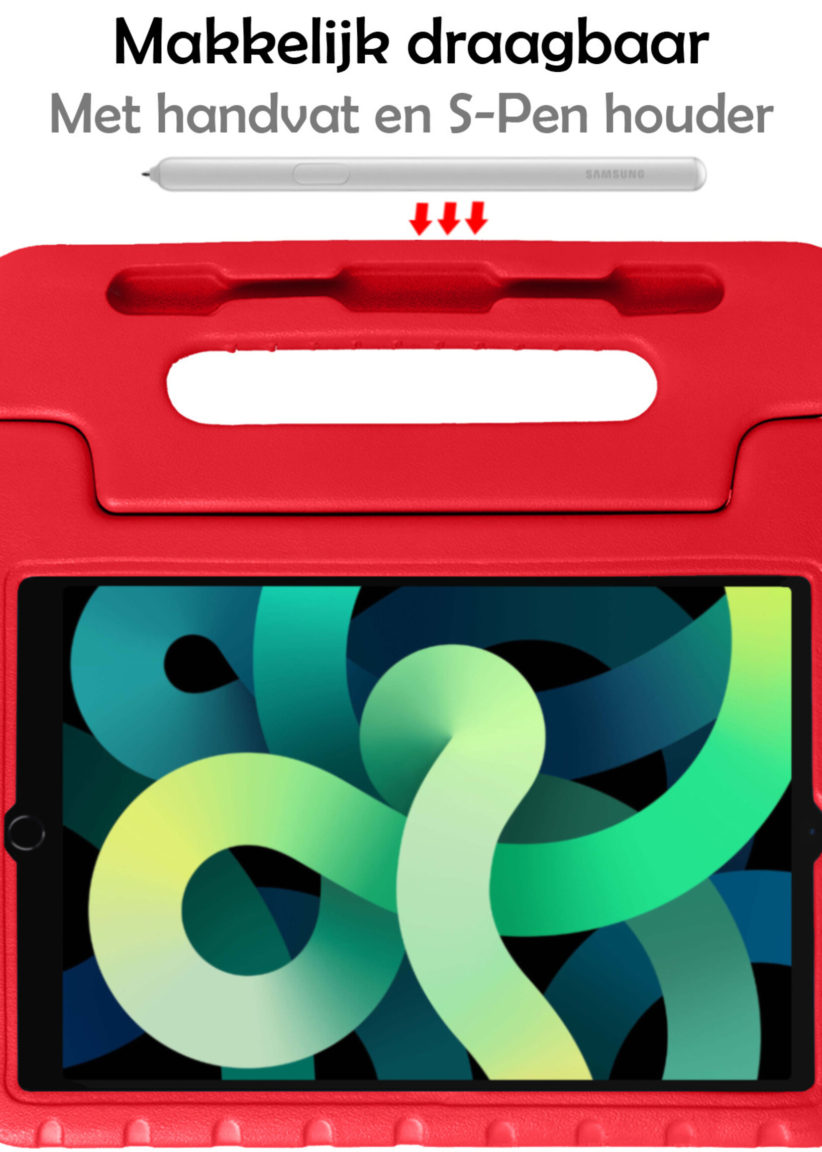 LUQ Hoes Geschikt voor iPad Air 2022 Hoes Kinder Hoesje Kids Case Kinderhoes Shockproof Met Screenprotector - Hoesje Geschikt voor iPad Air 5 2022 Hoesje Kidscase - Rood