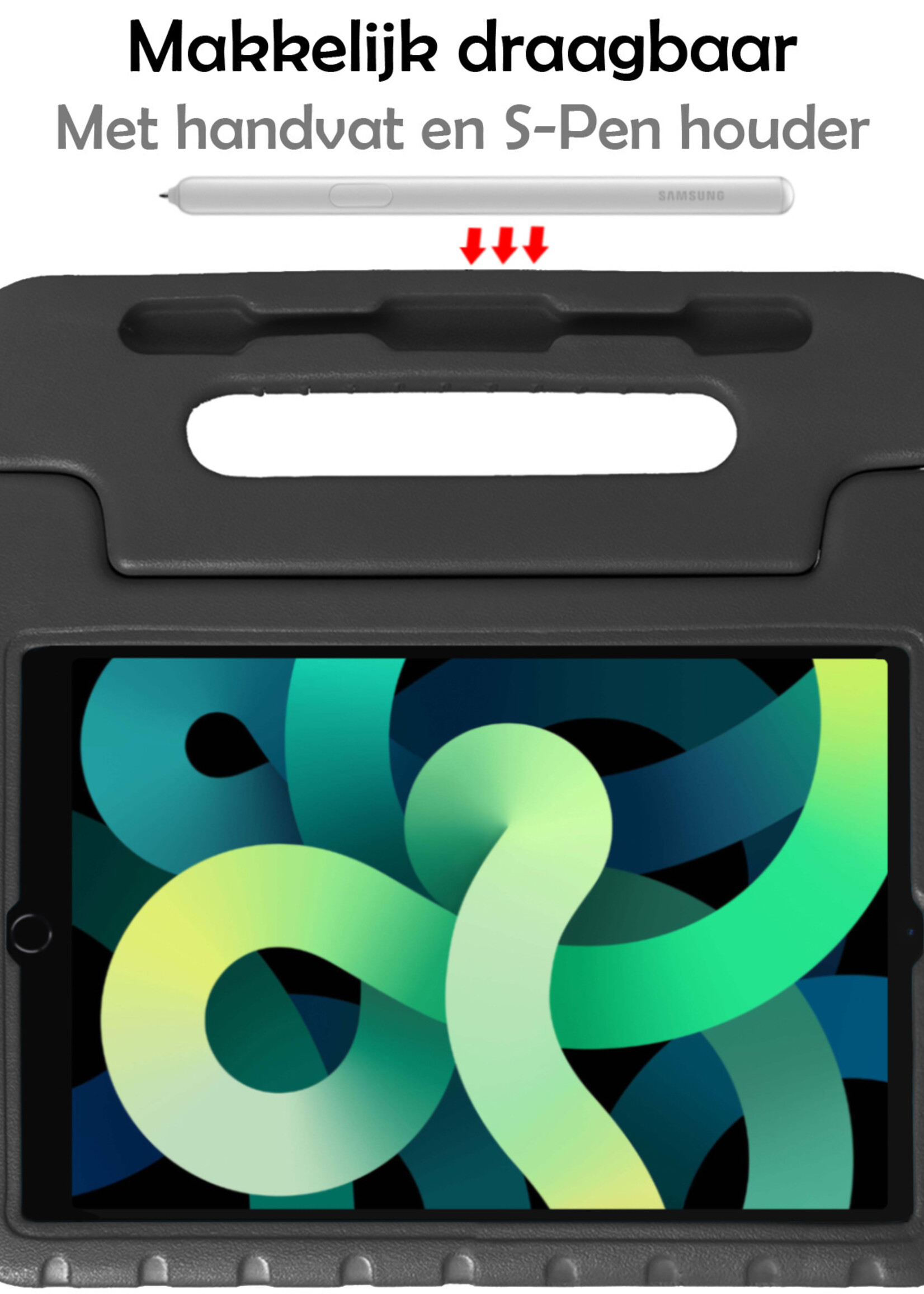 LUQ Hoes Geschikt voor iPad Air 2022 Hoes Kinder Hoesje Kids Case Kinderhoes Shockproof Met Screenprotector - Hoesje Geschikt voor iPad Air 5 2022 Hoesje Kidscase - Zwart