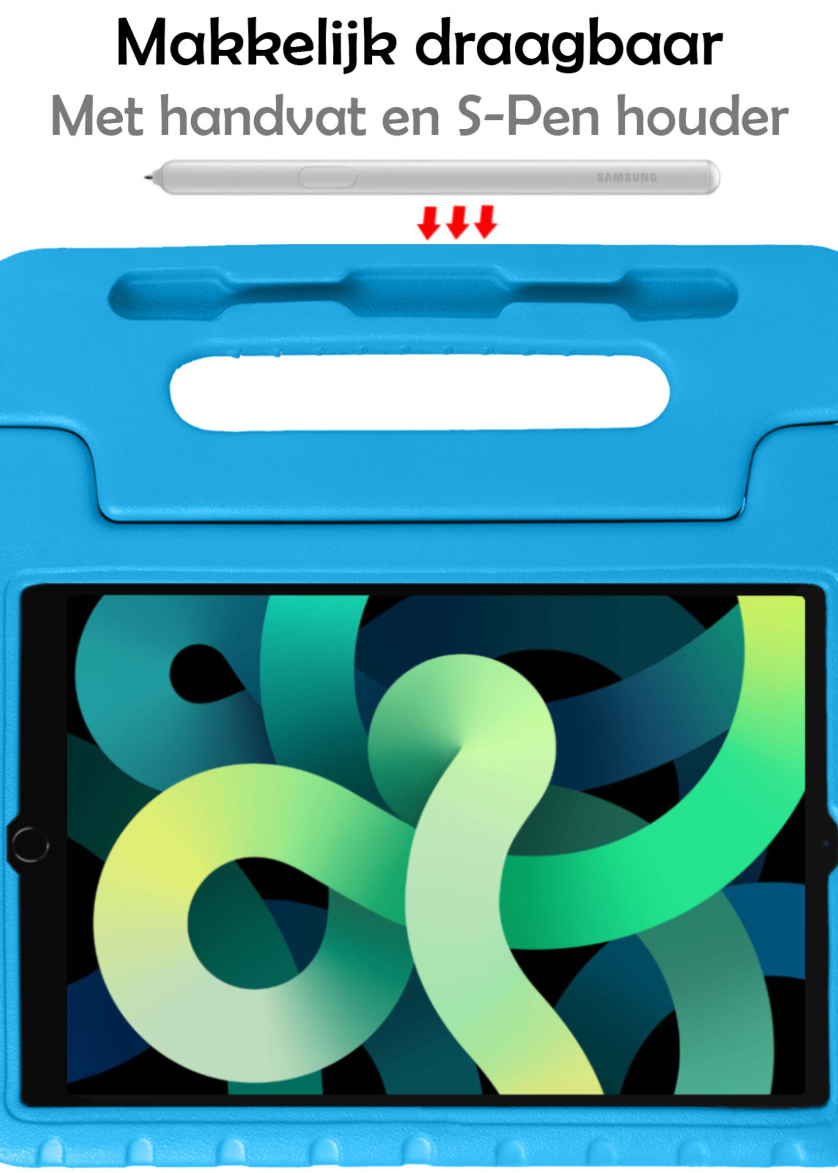 LUQ Hoes Geschikt voor iPad Air 2022 Hoes Kinder Hoesje Kids Case Kinderhoes Shockproof Met 2x Screenprotector - Hoesje Geschikt voor iPad Air 5 2022 Hoesje Kidscase - Blauw