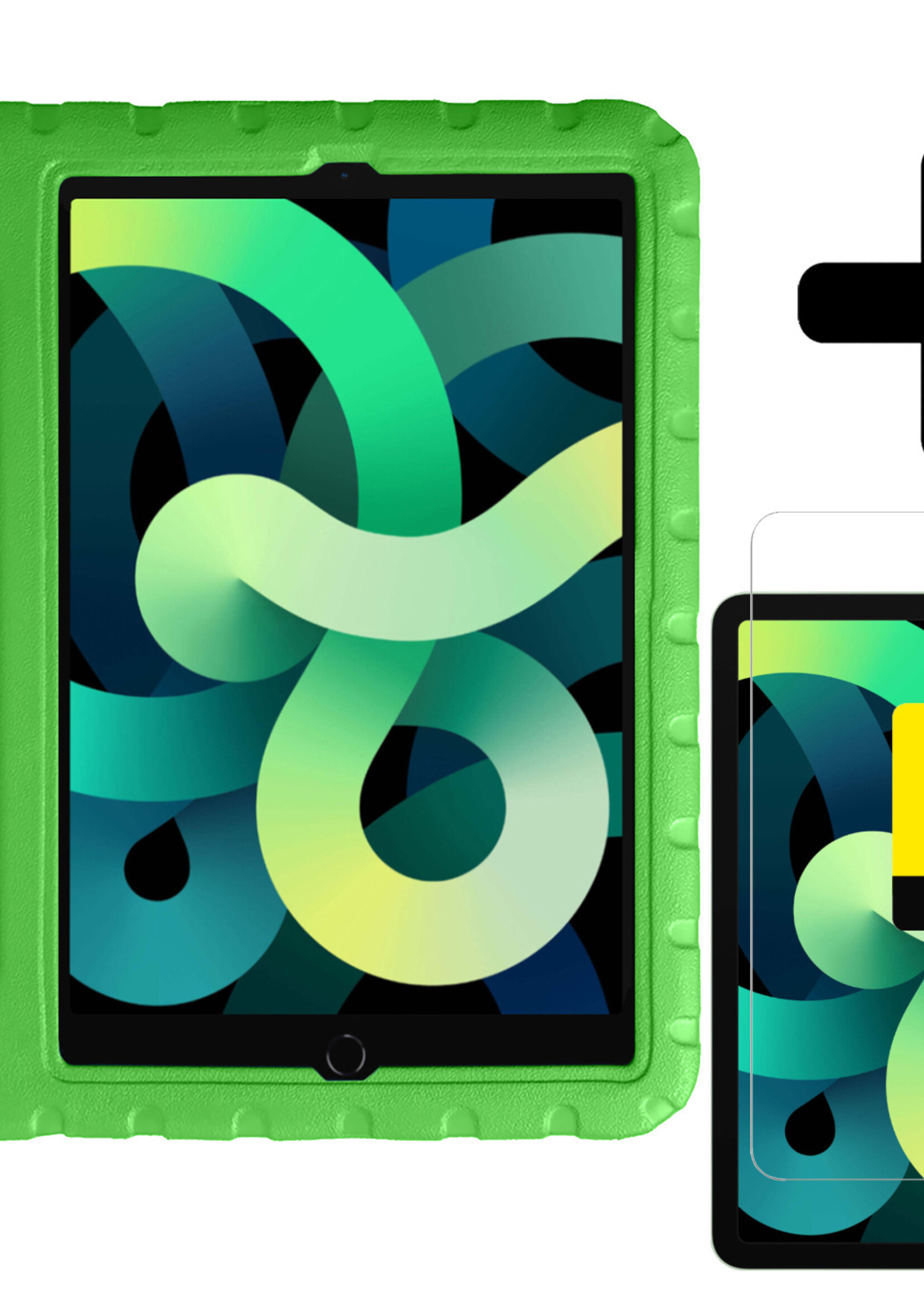 LUQ Hoes Geschikt voor iPad Air 2022 Hoes Kinder Hoesje Kids Case Kinderhoes Shockproof Met 2x Screenprotector - Hoesje Geschikt voor iPad Air 5 2022 Hoesje Kidscase - Groen
