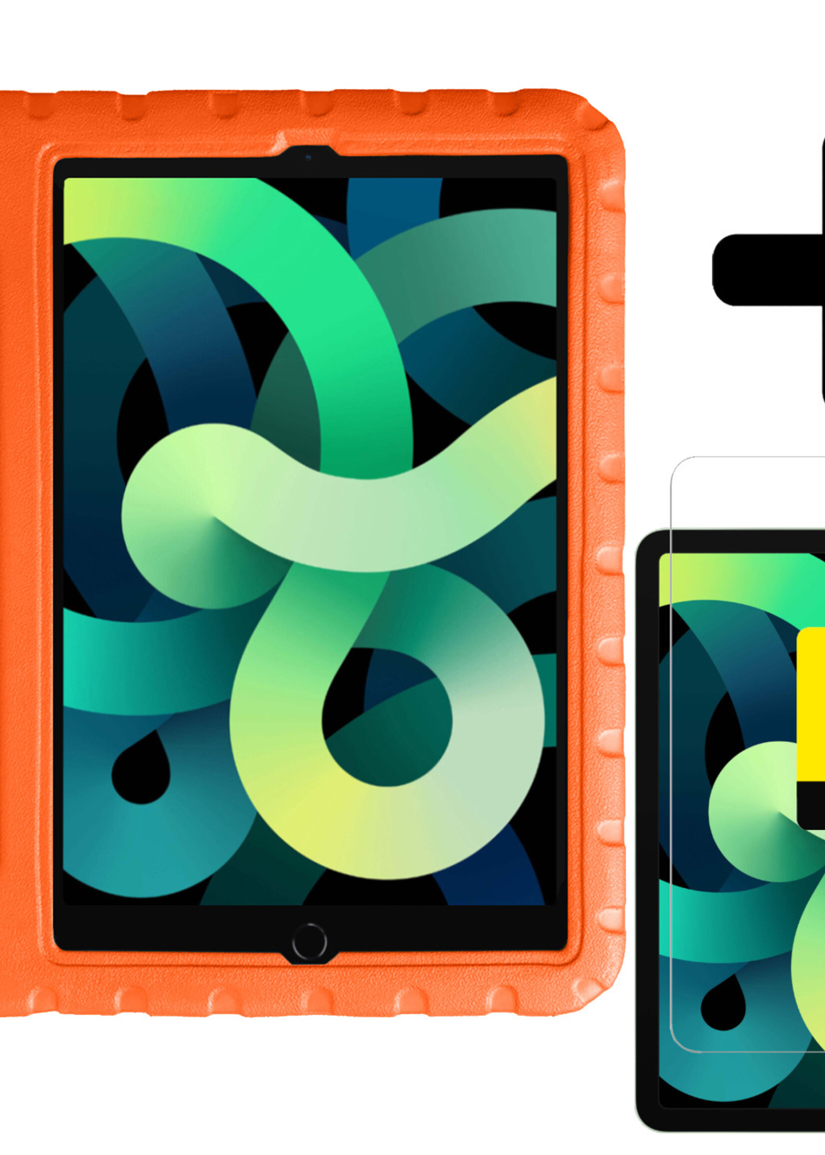 LUQ Hoes Geschikt voor iPad Air 2022 Hoes Kinder Hoesje Kids Case Kinderhoes Shockproof Met 2x Screenprotector - Hoesje Geschikt voor iPad Air 5 2022 Hoesje Kidscase - Oranje
