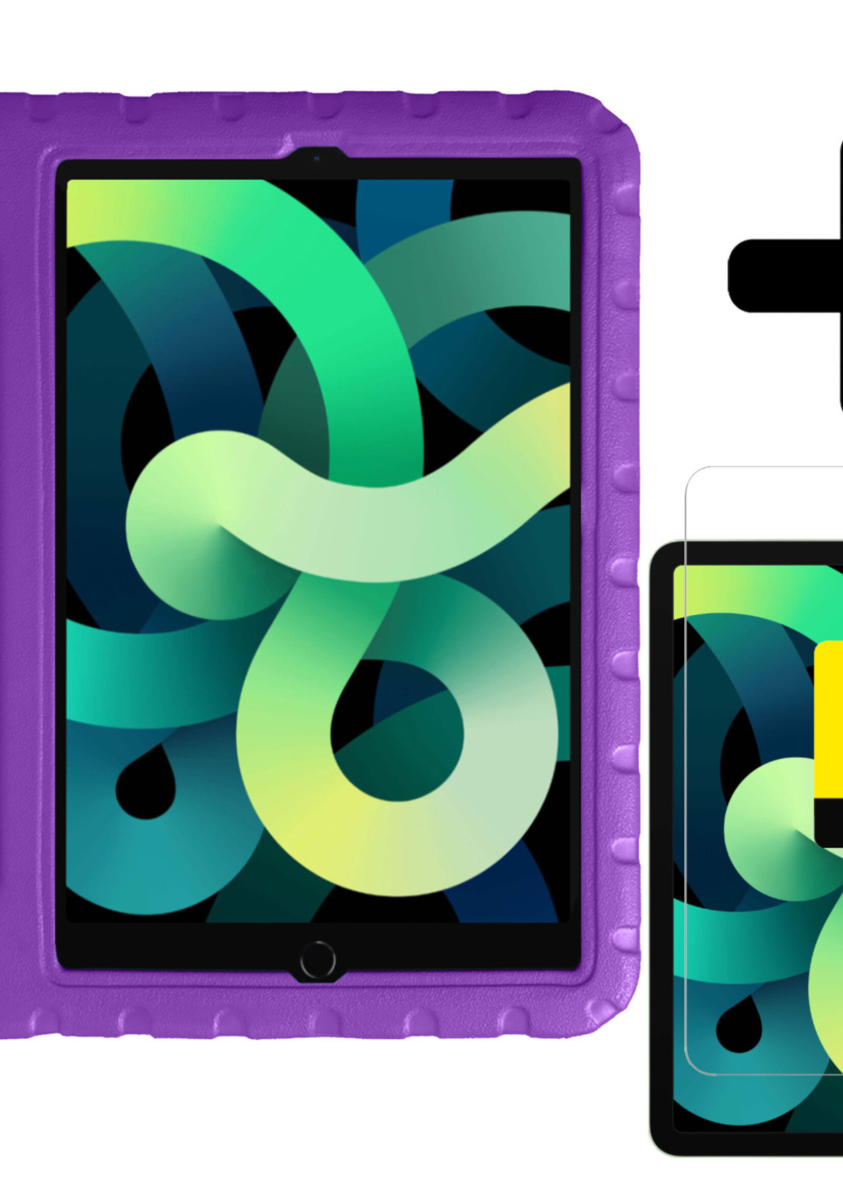 LUQ Hoes Geschikt voor iPad Air 2022 Hoes Kinder Hoesje Kids Case Kinderhoes Shockproof Met 2x Screenprotector - Hoesje Geschikt voor iPad Air 5 2022 Hoesje Kidscase - Paars