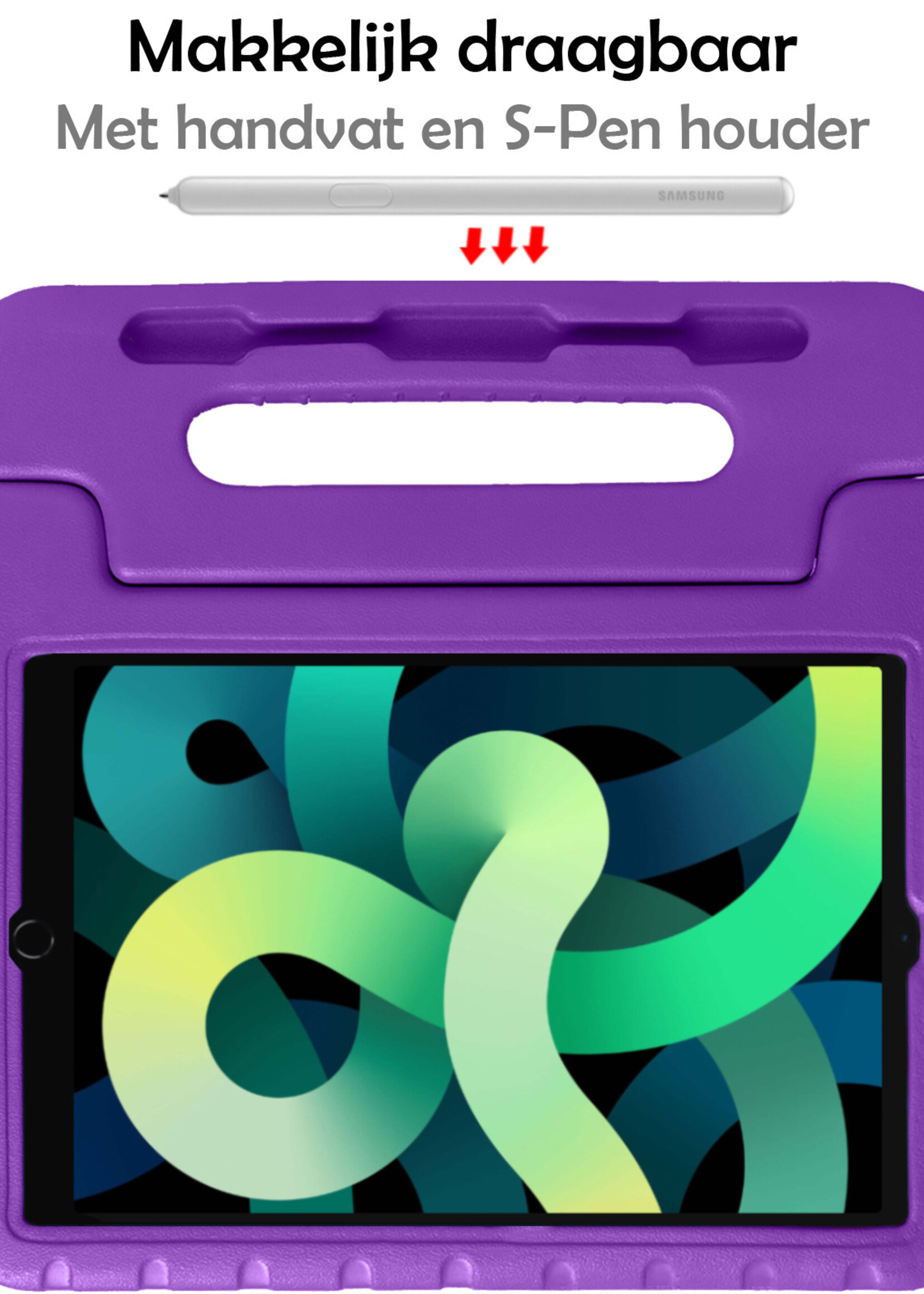 LUQ Hoes Geschikt voor iPad Air 2022 Hoes Kinder Hoesje Kids Case Kinderhoes Shockproof Met 2x Screenprotector - Hoesje Geschikt voor iPad Air 5 2022 Hoesje Kidscase - Paars