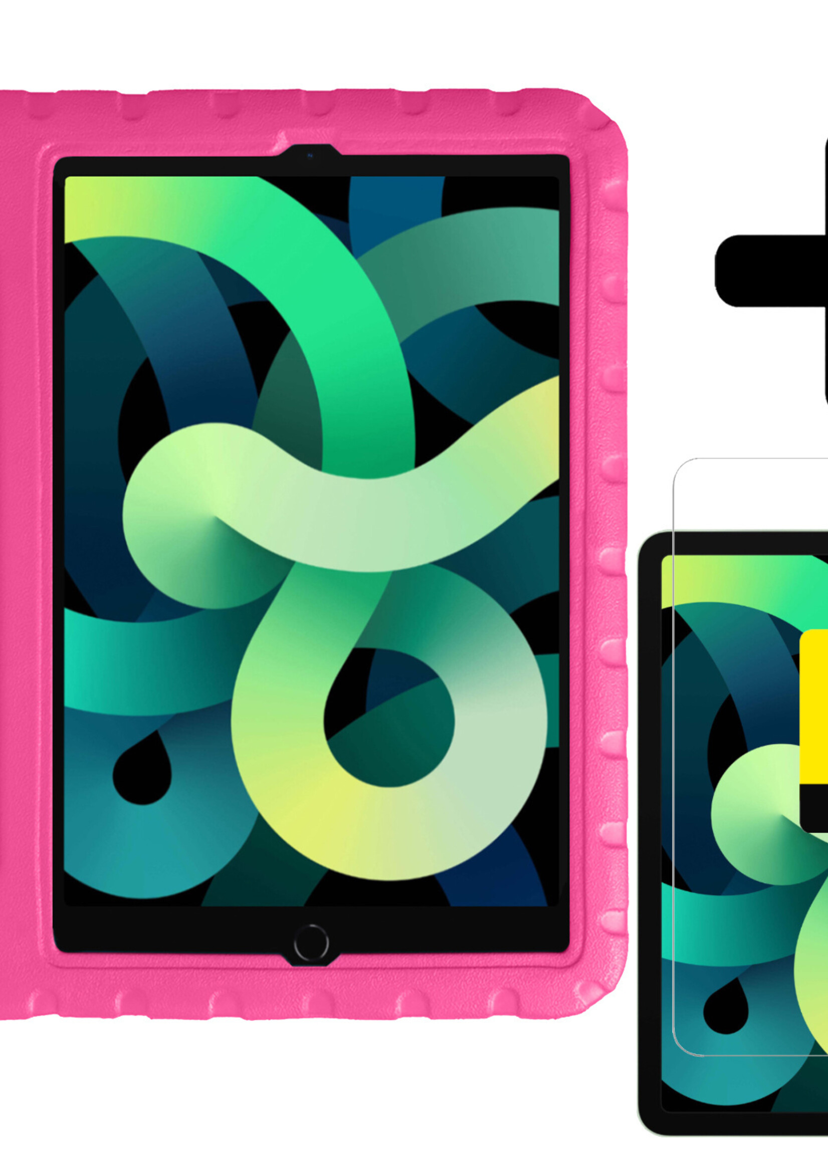 LUQ Hoes Geschikt voor iPad Air 2022 Hoes Kinder Hoesje Kids Case Kinderhoes Shockproof Met 2x Screenprotector - Hoesje Geschikt voor iPad Air 5 2022 Hoesje Kidscase - Roze