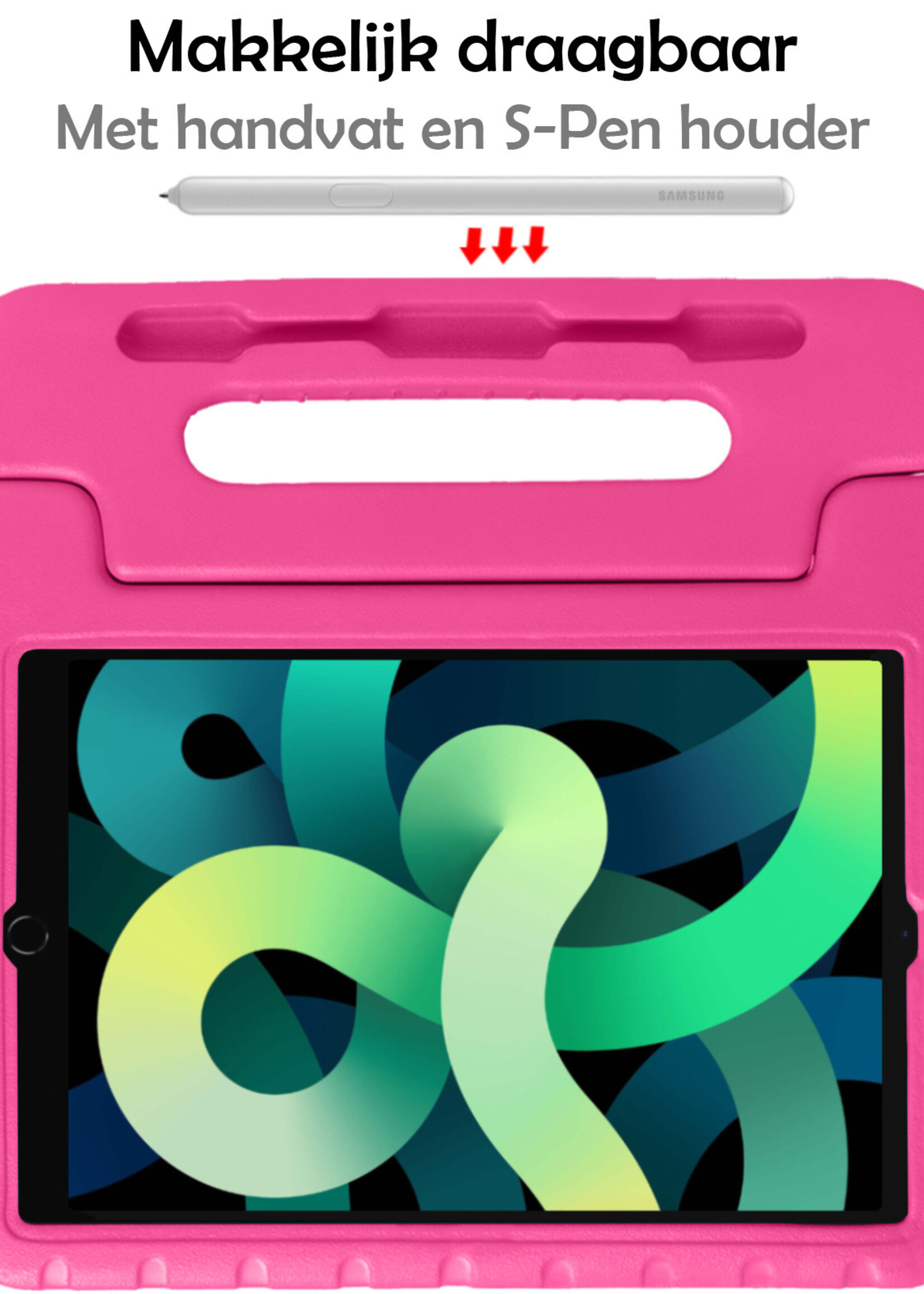 LUQ Hoes Geschikt voor iPad Air 2022 Hoes Kinder Hoesje Kids Case Kinderhoes Shockproof Met 2x Screenprotector - Hoesje Geschikt voor iPad Air 5 2022 Hoesje Kidscase - Roze