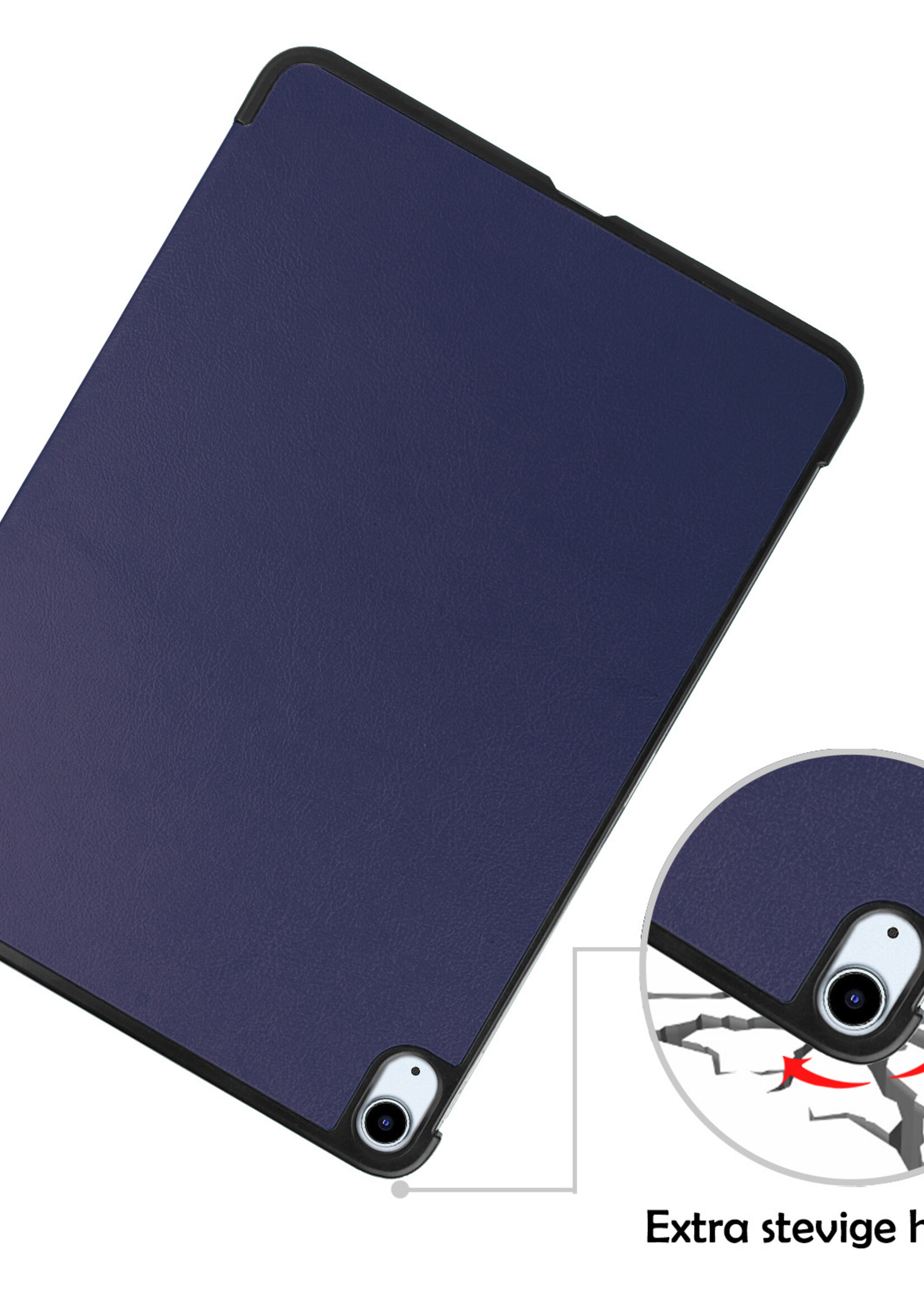 LUQ Hoes Geschikt voor iPad Air 2022 Hoes Luxe Hoesje Book Case - Hoesje Geschikt voor iPad Air 5 2022 Hoes Cover - Donkerblauw