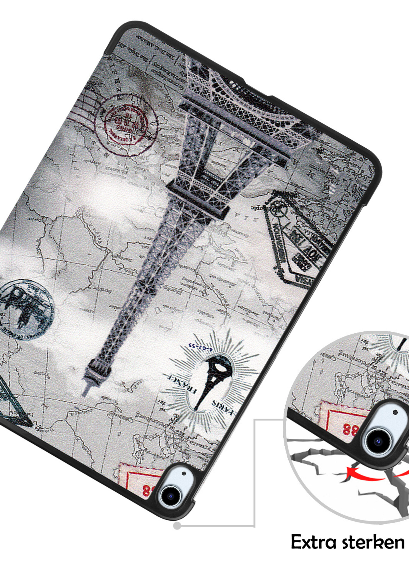 LUQ Hoes Geschikt voor iPad Air 2022 Hoes Luxe Hoesje Book Case - Hoesje Geschikt voor iPad Air 5 2022 Hoes Cover - Eiffeltoren