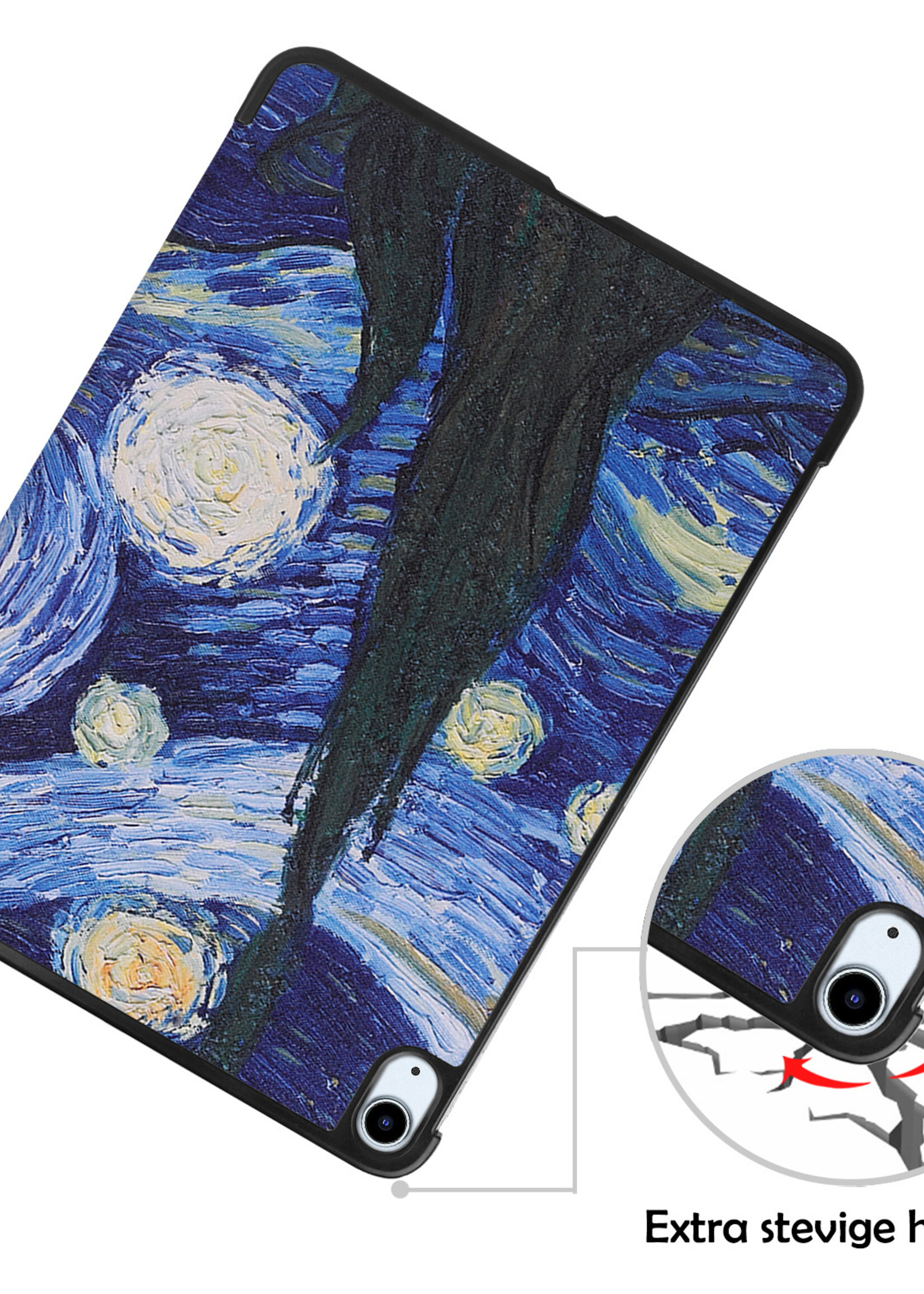 LUQ Hoes Geschikt voor iPad Air 2022 Hoes Luxe Hoesje Book Case - Hoesje Geschikt voor iPad Air 5 2022 Hoes Cover - Sterrenhemel