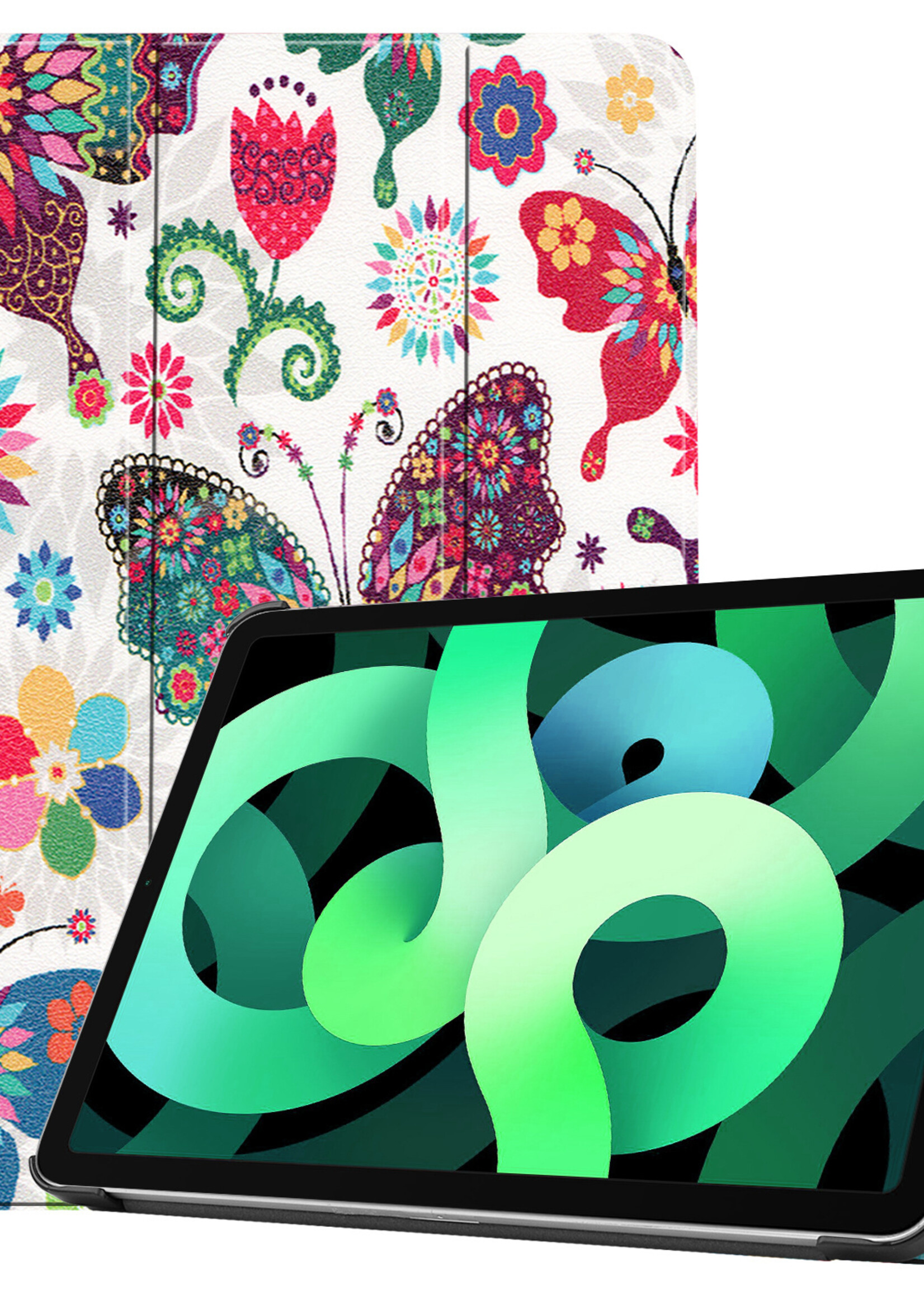 LUQ Hoes Geschikt voor iPad Air 2022 Hoes Luxe Hoesje Book Case - Hoesje Geschikt voor iPad Air 5 2022 Hoes Cover - Vlinders